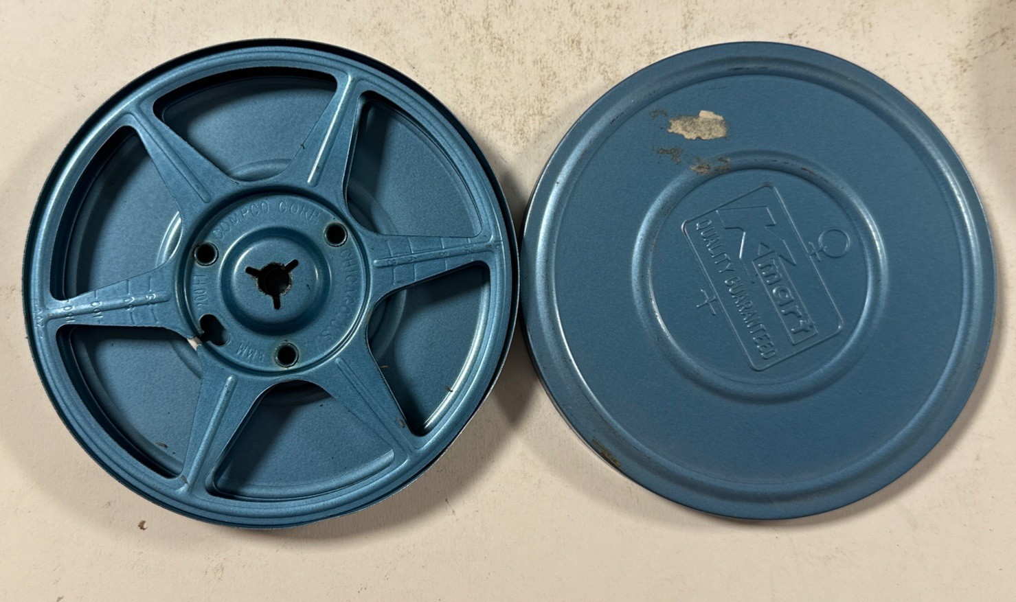 Lot of 7 Movie Film Reels & Cans 5″ 8mm Kmart Blue Kenco Dual Regular