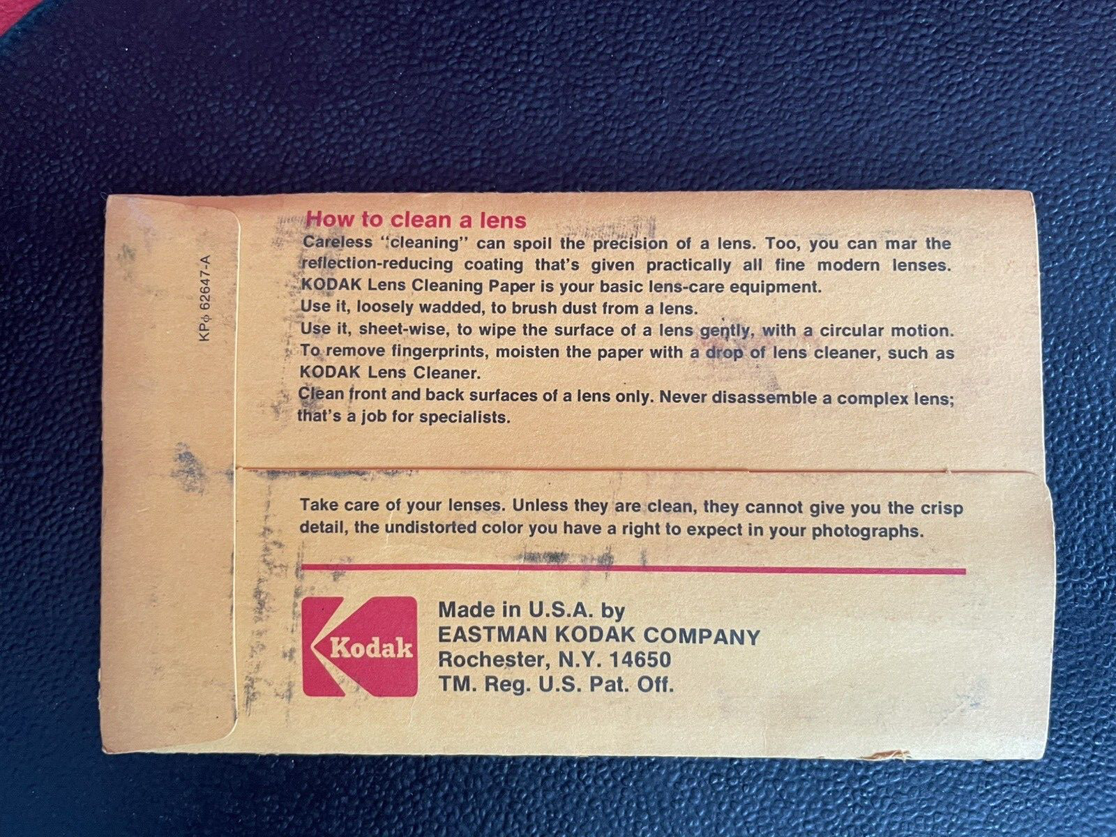 Vintage EASTMAN KODAK CO Lens Cleaning Paper w/ Sleeve UNUSED