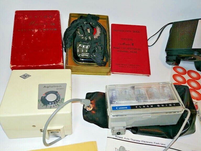 Canon Vivitar Agfatron 35mm SLR Film Camera Accessory Flash Lot & More Vintage
