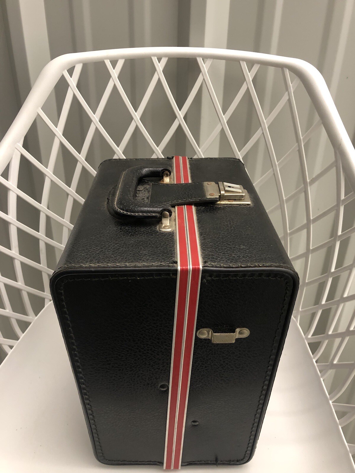 Vintage Camera Hard Case Black & Red Stripe-with Key-NO Strap-Film Photography.
