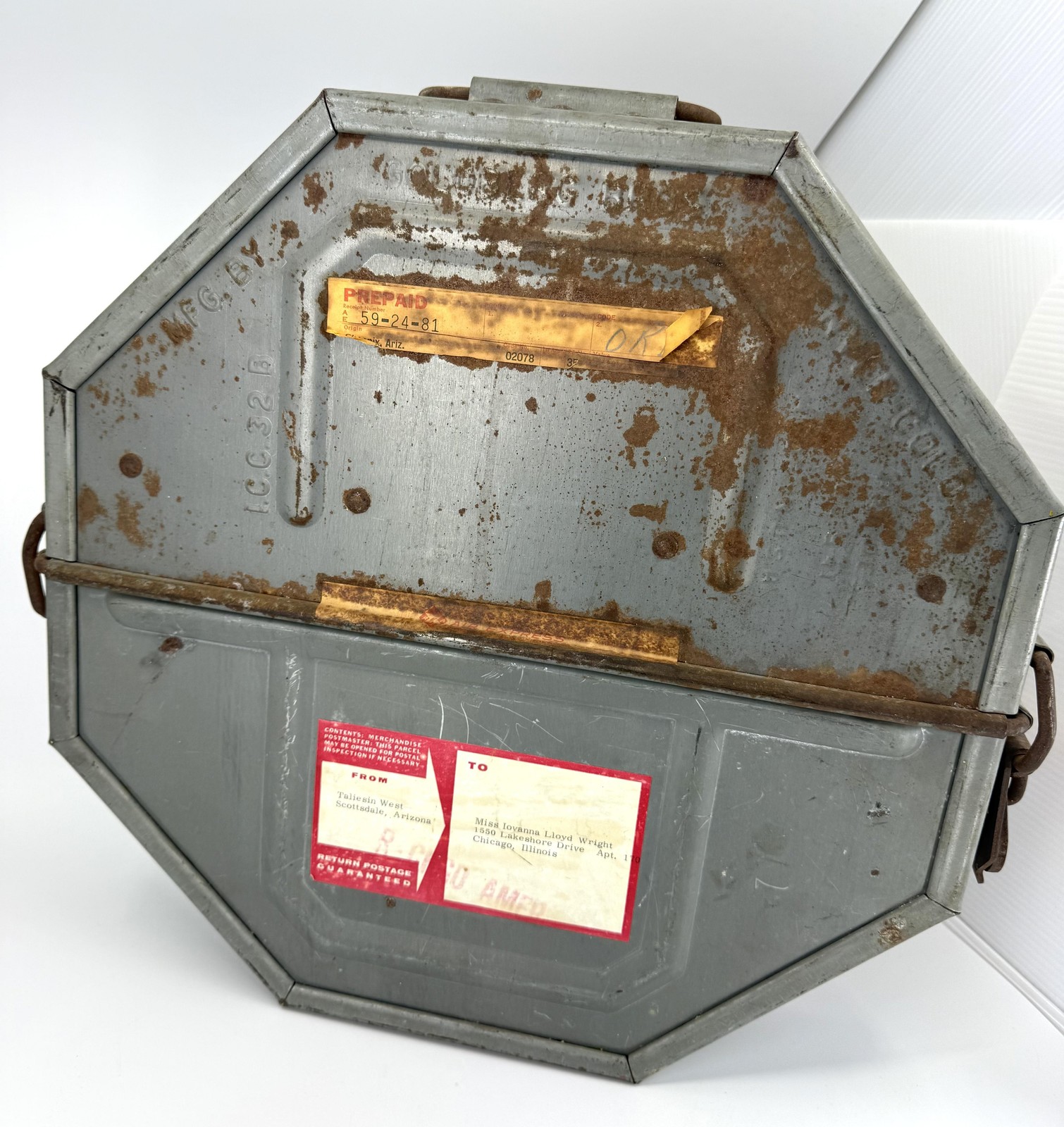Vintage Frank Lloyd Wright 35mm Film Canister w/ Reel Taliesin West to Iovanna