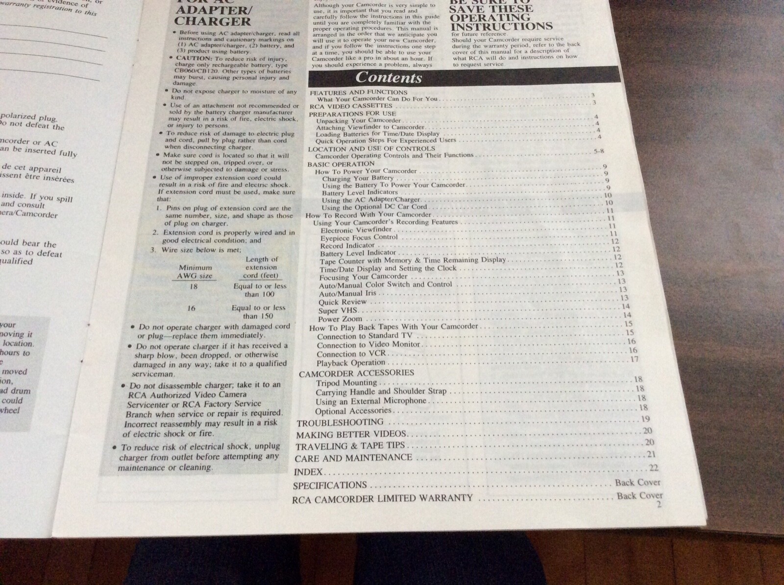 RCA Video Camcorder CPR350 Original Owner’s Manual