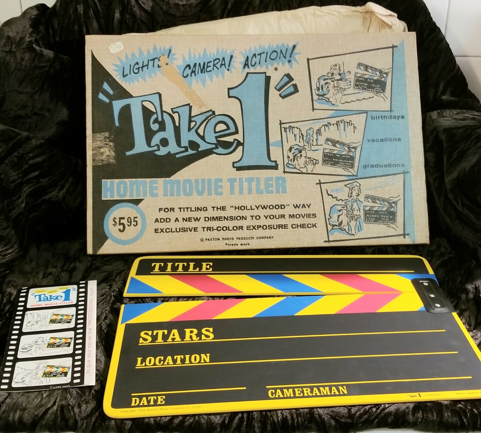 VTG TAKE 1 MOVIE TITLER CHALKBOARD FILM PAXTON ROCKET CHALK DECOR DISPLAY BOX
