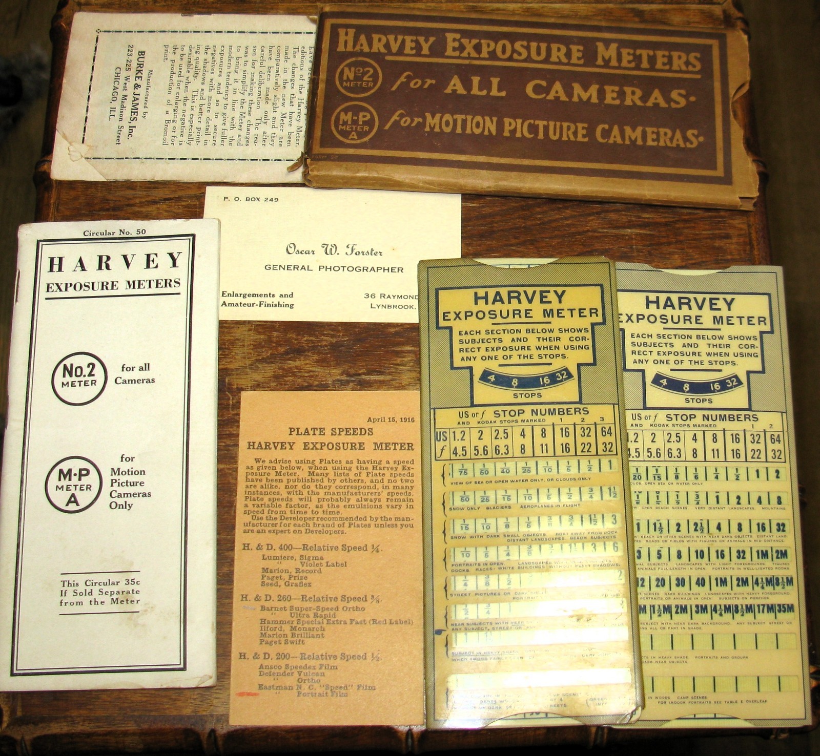 Vintage Harvey Exposure Meters Kit For Cameras, Motion Picture