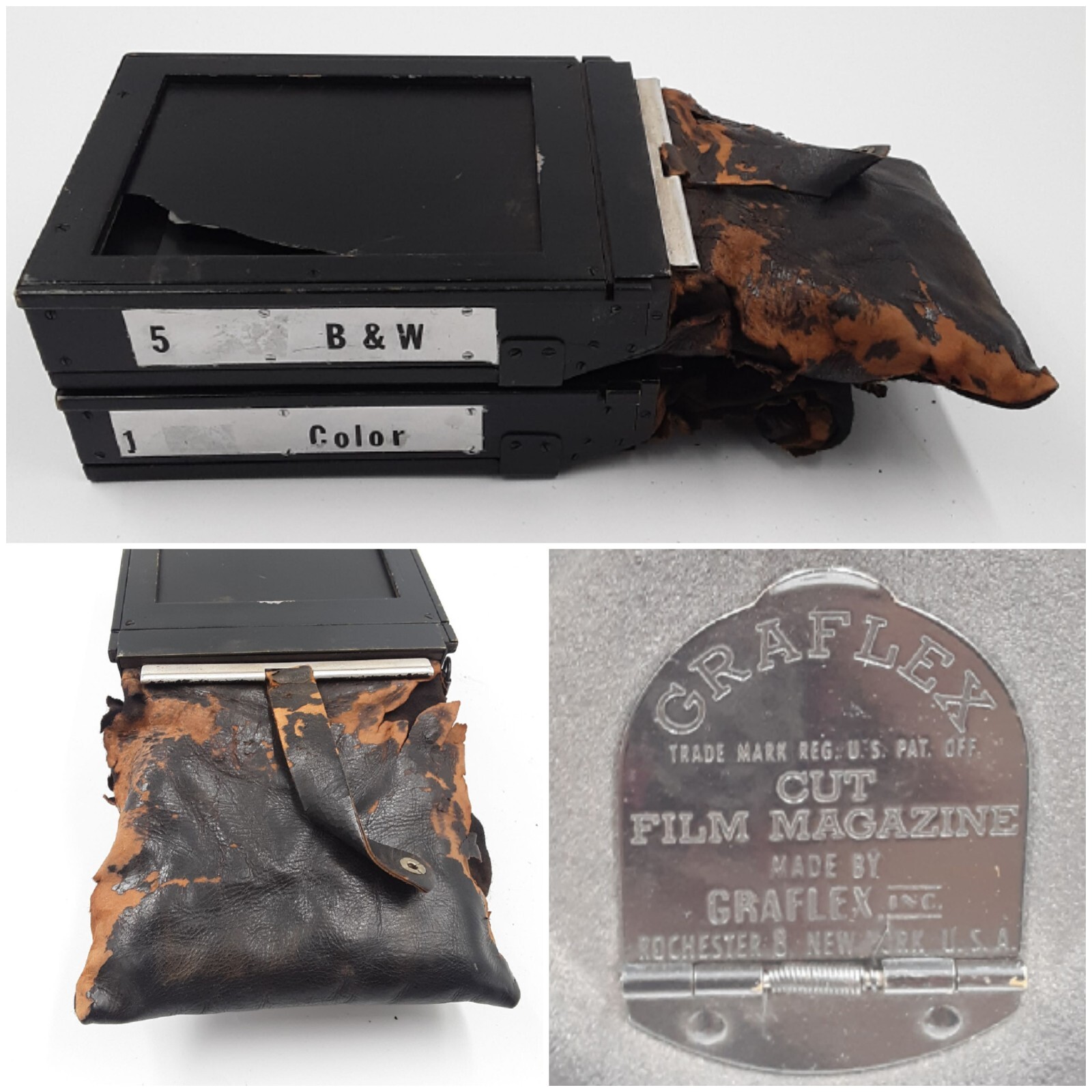 Vintage Set Of 2 Graflex Cut Film Magazine Back Display Collection B&W & Color