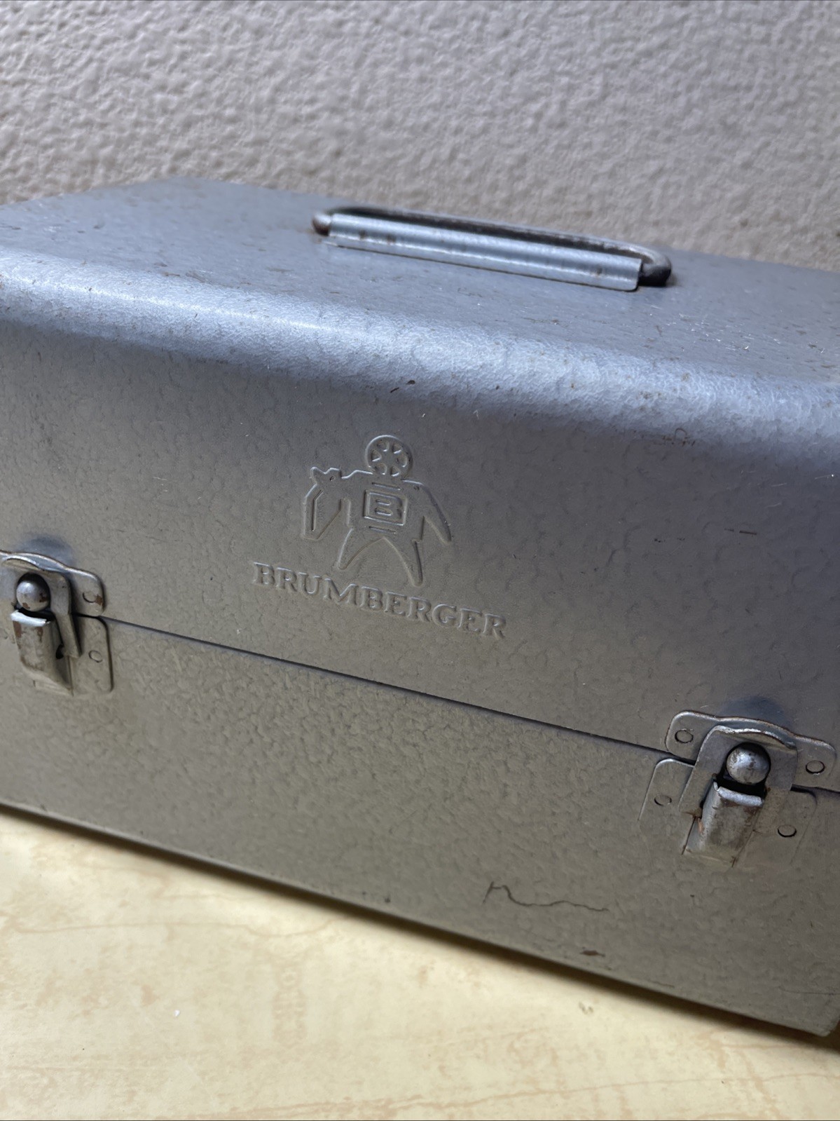 Brumberger Reel to Reel Latch Metal Storage Case + 1 Empty Case & Reel VINTAGE