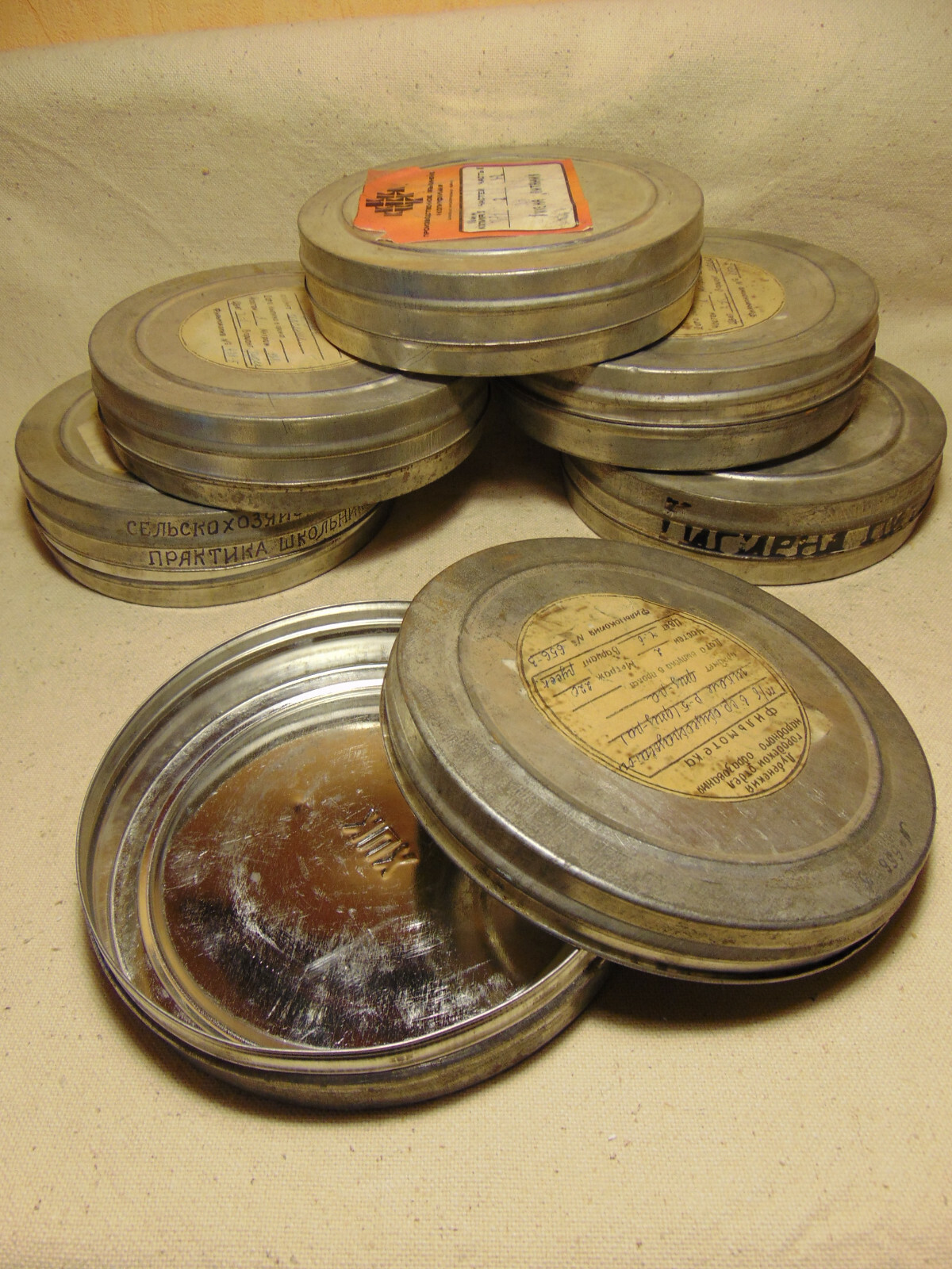 7pc empty 16mm Metal film DOUBLE can 7″ 400ft movie reel storage tin canister 18