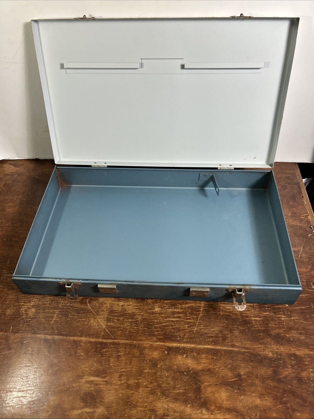Vintage Metal Slide Storage Box Case 2” Slides Coins 17×10” No Handle No Divider