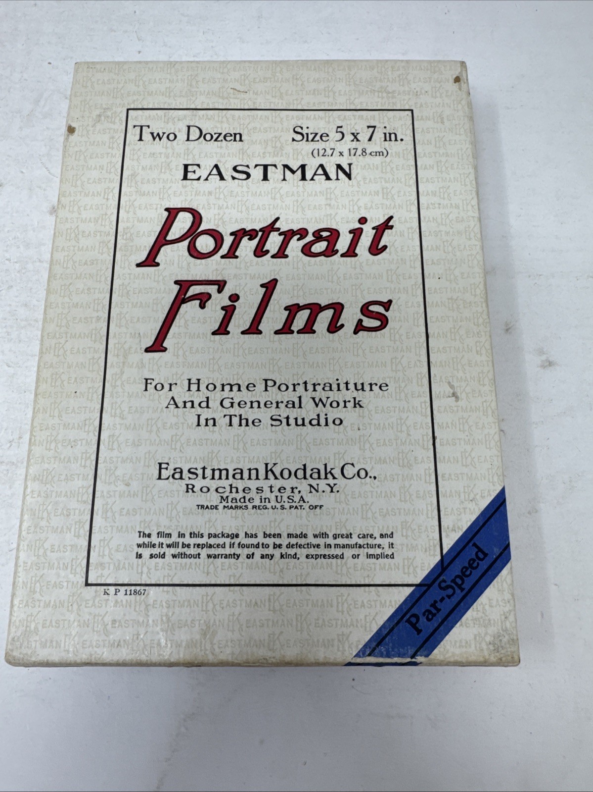Antique Eastman Kodak Portrait Films Box with Film Par-Speed For Display