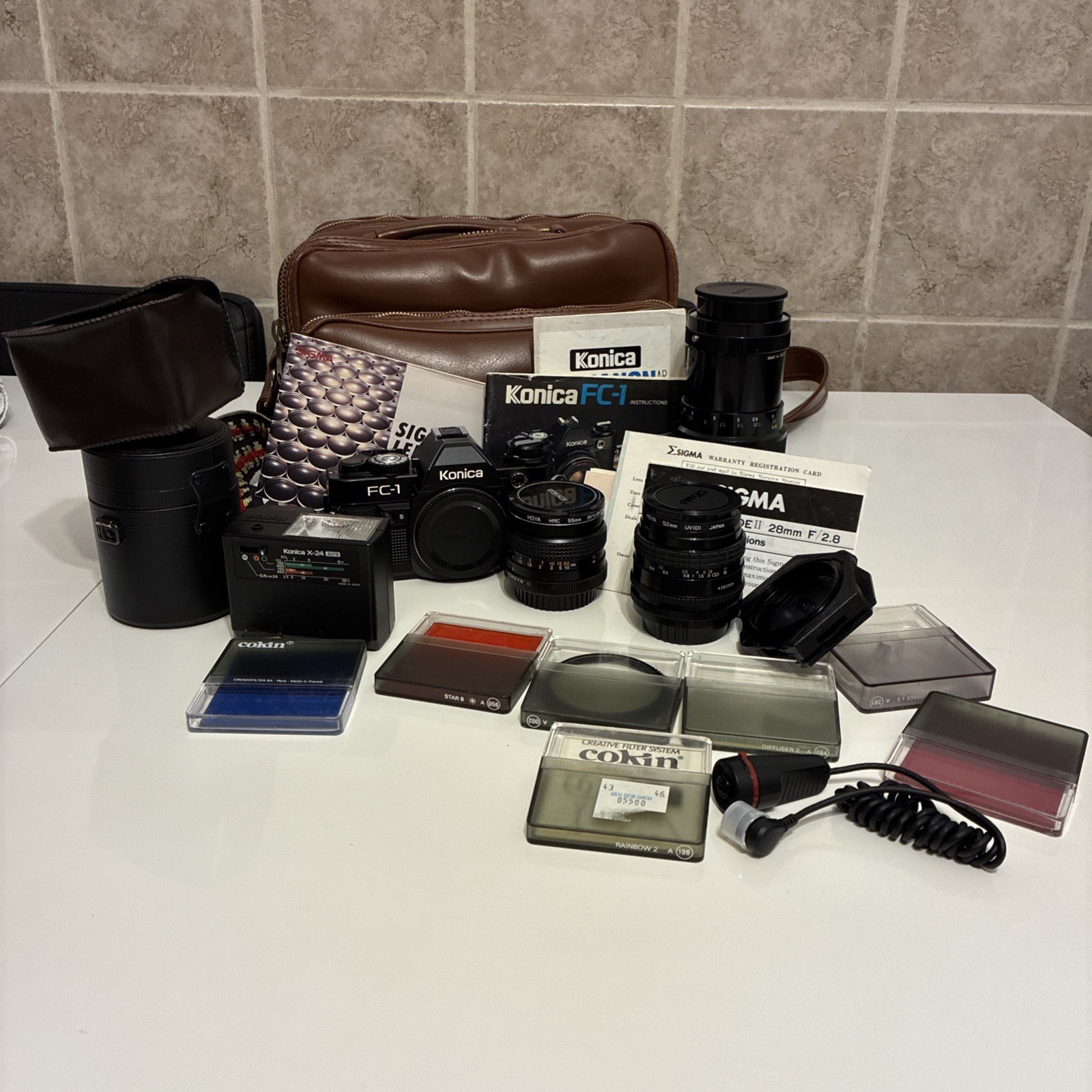 Konica FC-1 ,3 Lens,7cromofilter,leather Bag Konica Cable Swich Konica X 24 Flas