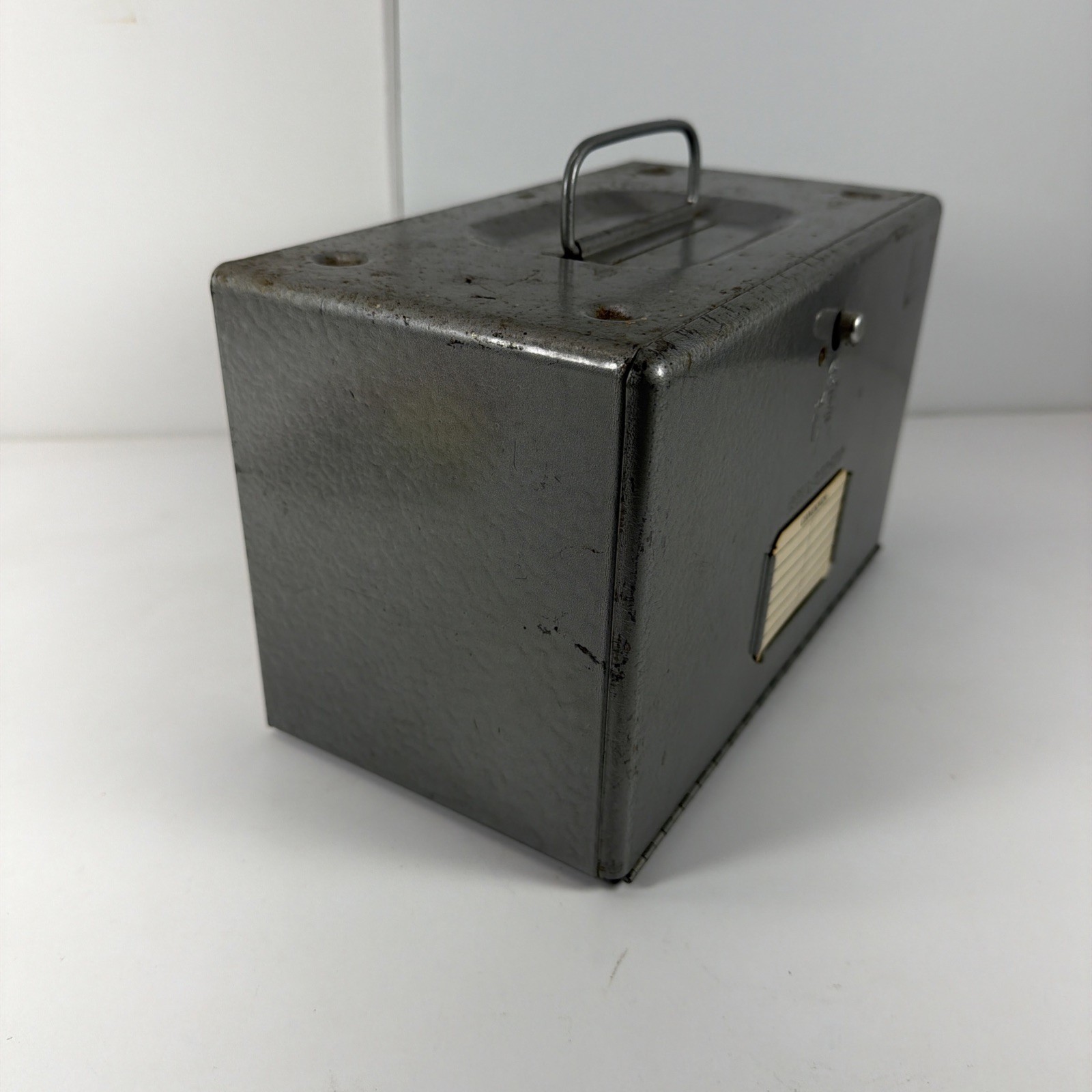 Vintage Brumberger 12 slot- 8mm Film Reel Case Metal Box 1950’s w/ Advertising