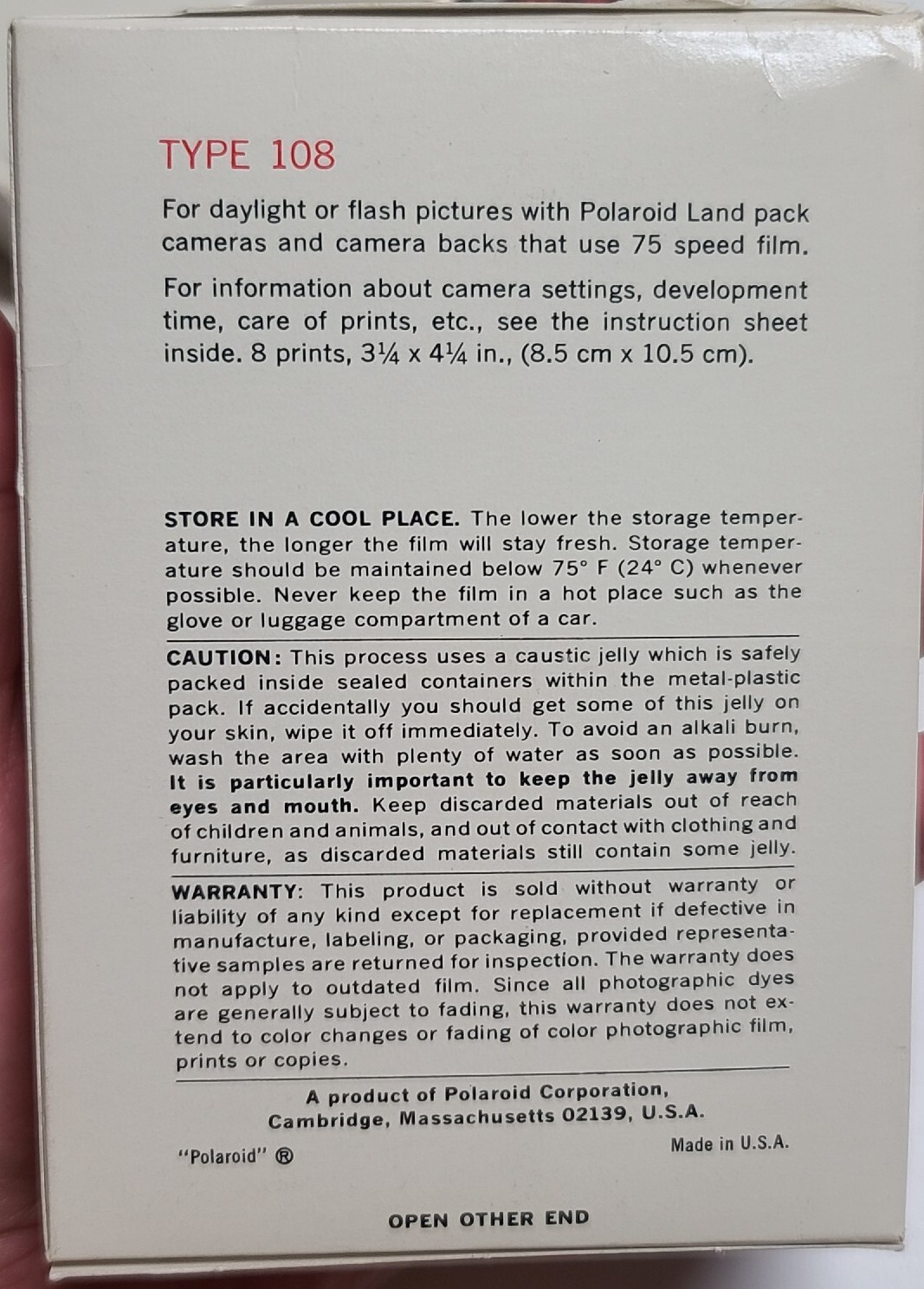 POLAROID LAND FILM PACK COLOR 75 SPEED 8 3 1/4 x 4-1/4 inch Prints SEALED Exp 70