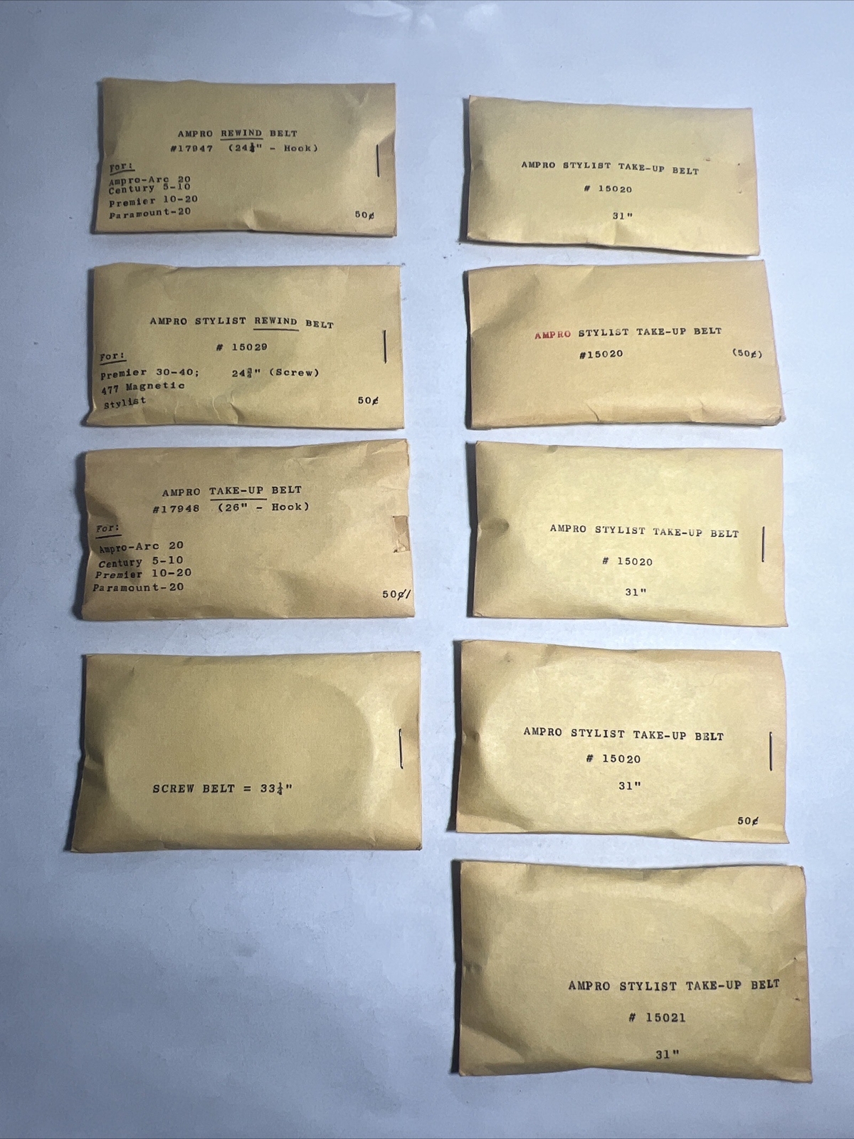 Vintage AMPRO Stylist, Arc, Century, Premier Take-Up Belt, Rewind Belt LOT of 9