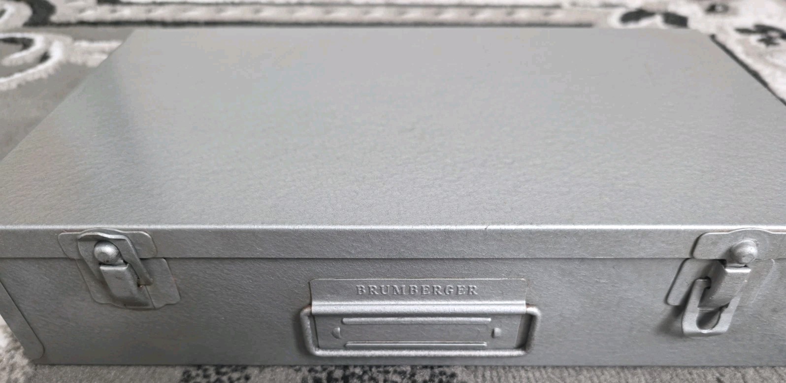 Vintage: Brumberger Photo Slide Metal Storage Case – with 84-Glass Case Slides
