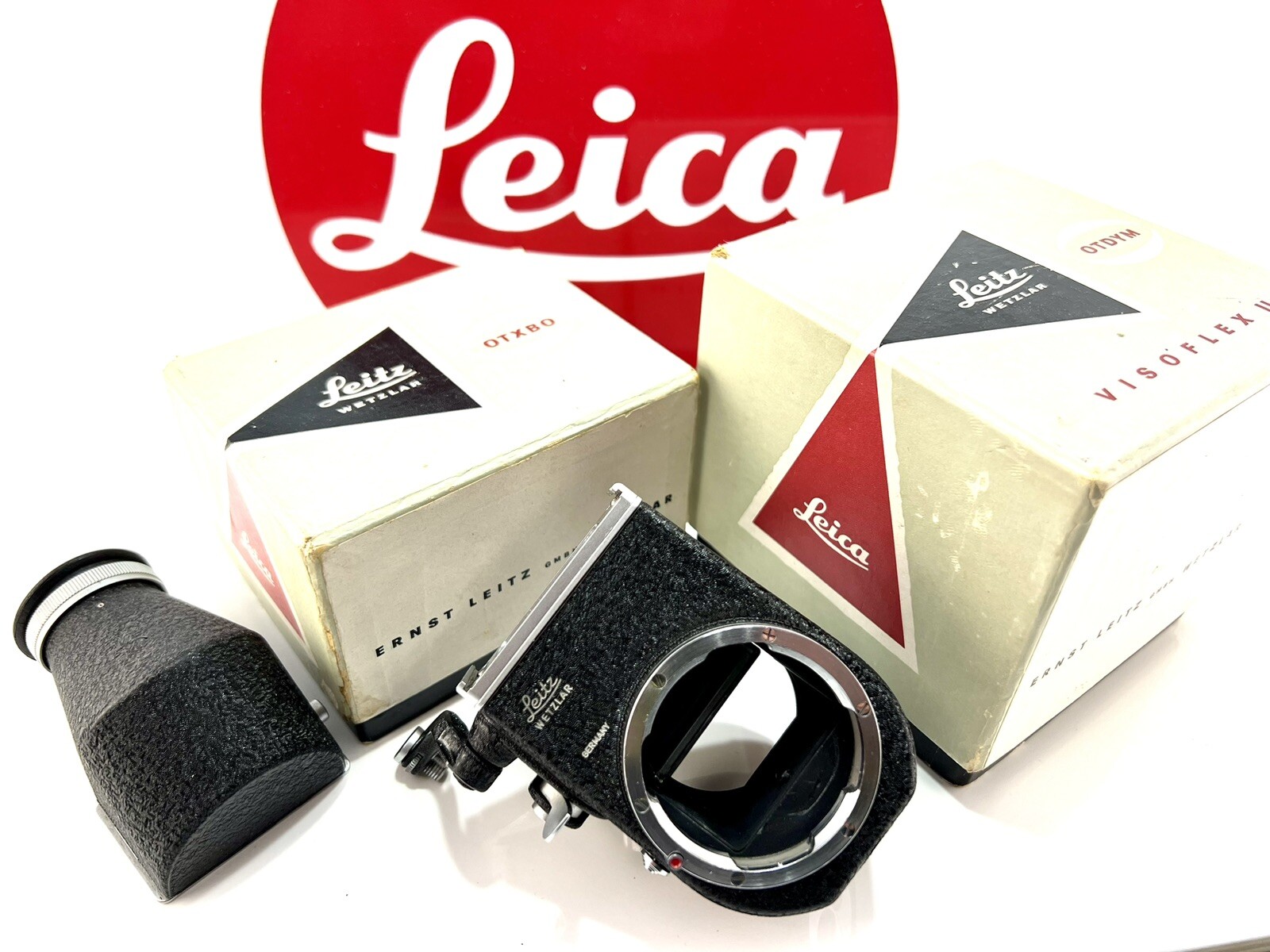 Leitz Wetzlar Leica Visoflex II w/ OTXBO Prism Finder Boxed Leica M Mount Exc+++