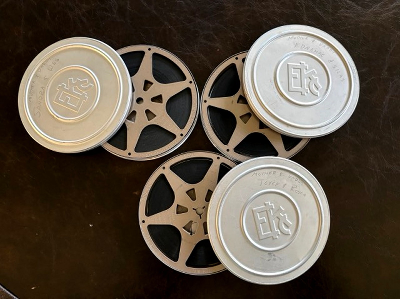 3 Eastman Kodak Co (EKC) 5″ Metal Film Canisters with Film on Reels -Cans Marked