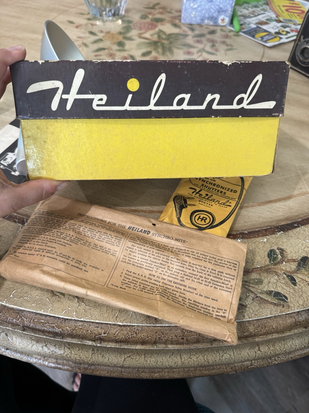 Vtg 1952 HEILAND SYNCHRO-MITE FLASH Mount Original Box & Paperwork Read Look