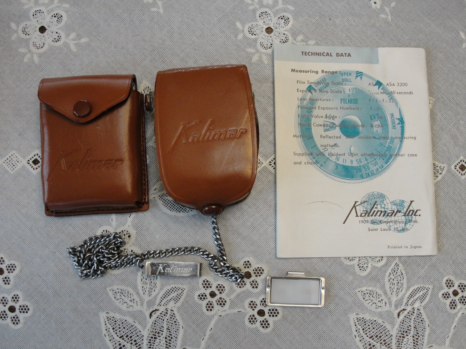 Vintage Kalimar Model B-1 Exposure Meter w/ Booster Box Instructions Chain