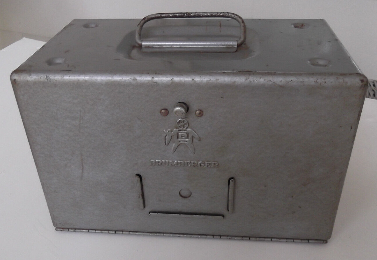 Vintage Brumberger Steel Storage Box or Case for 12 8mm Film Reels with Handle