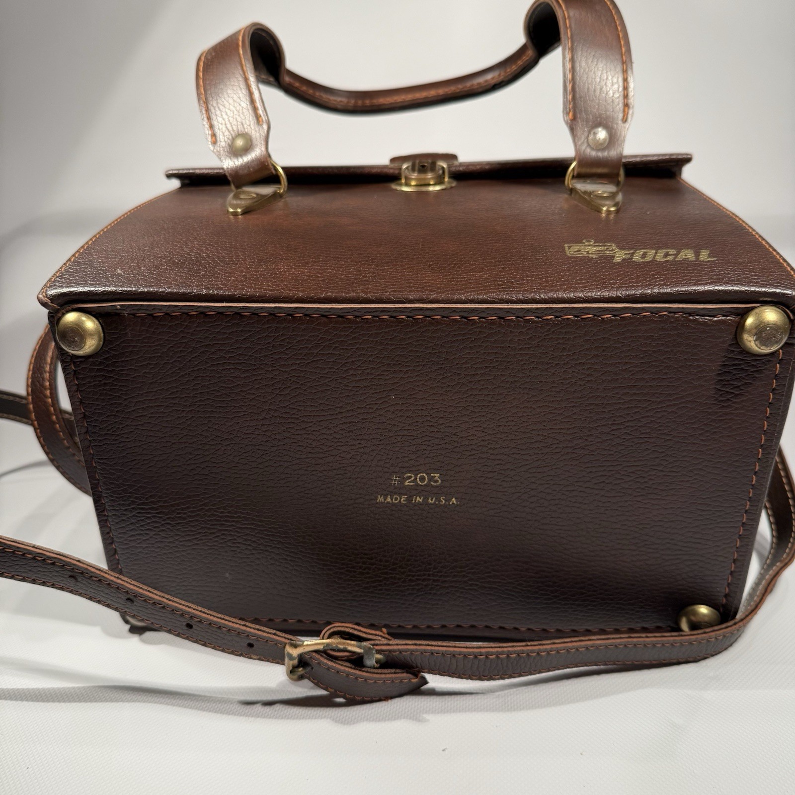 Vintage FOCAL Brown Leather Top & Front Opening Camera Case w/ KEY & Strap