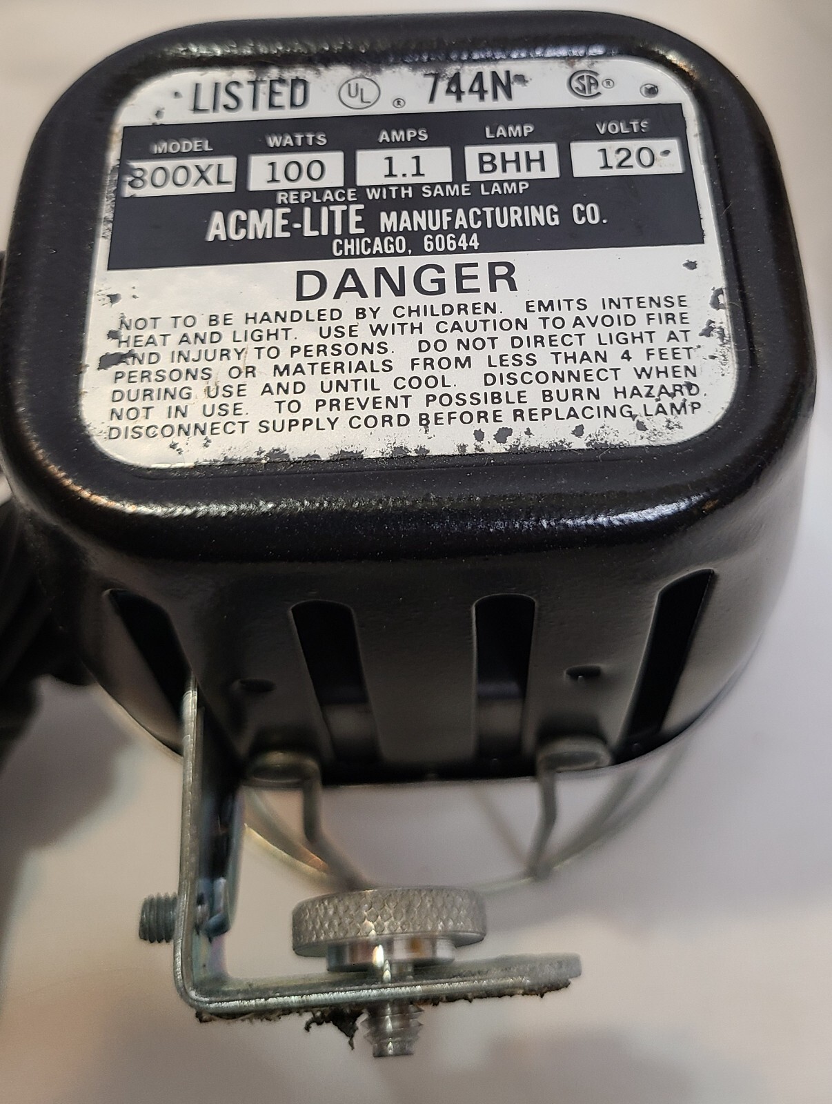 Vintage Acme-Lite Model No. 800 XL-Lite Camera Movie Light