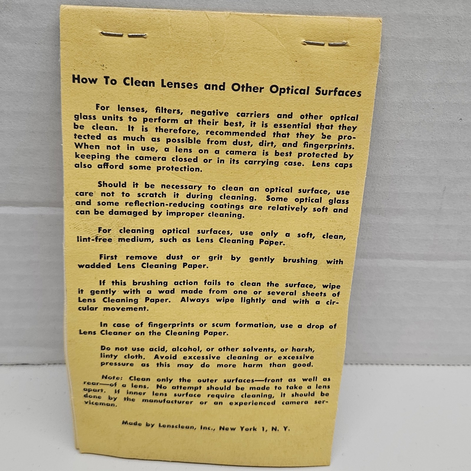 Harry Fine Lens Cleaning Tissue Famous NYC Photographer Mid Century 115 W 45th