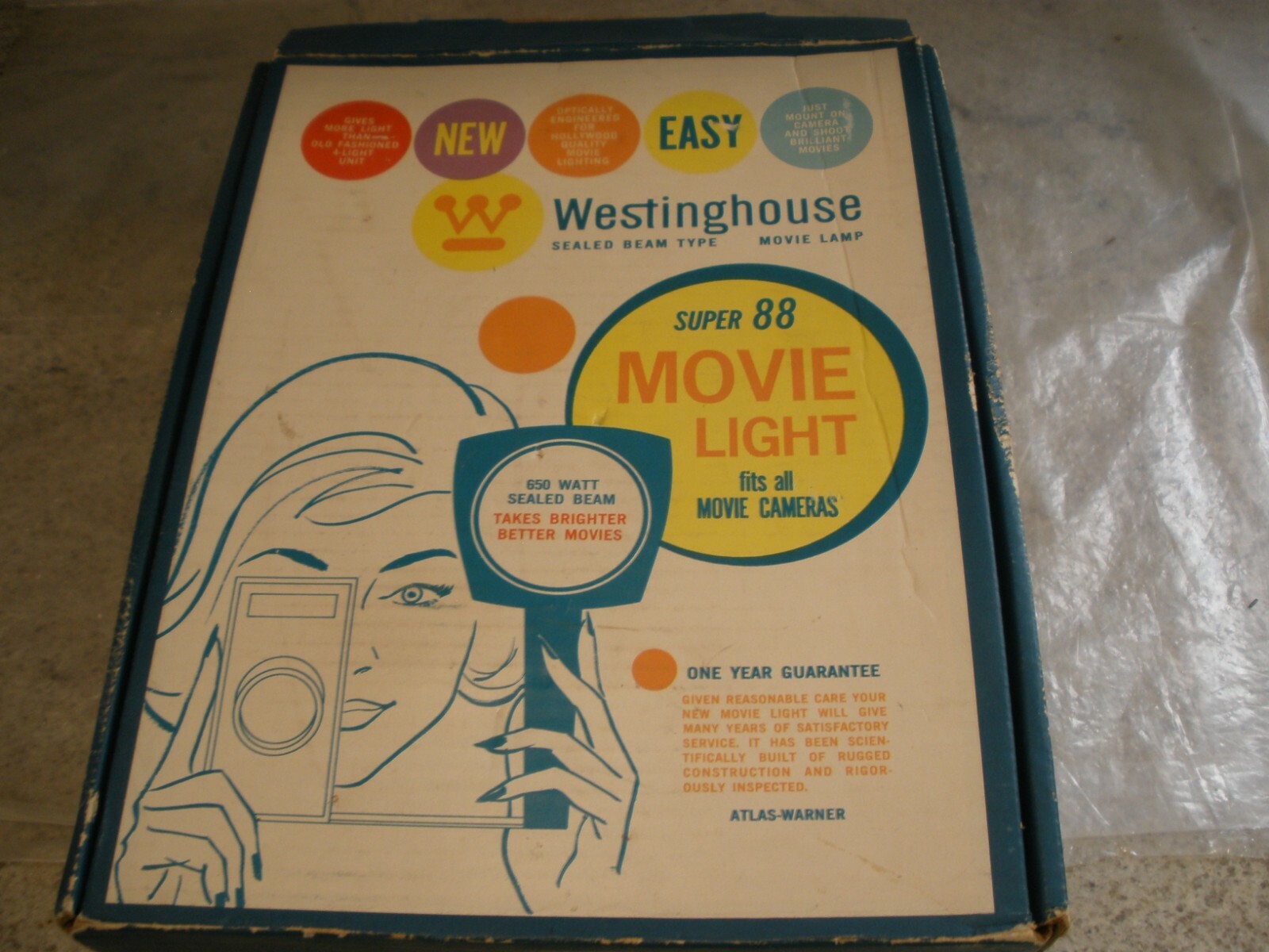 Vintage Super 88 650 Watt Sealed Beam Movie Light w/Original Box by Westinghouse