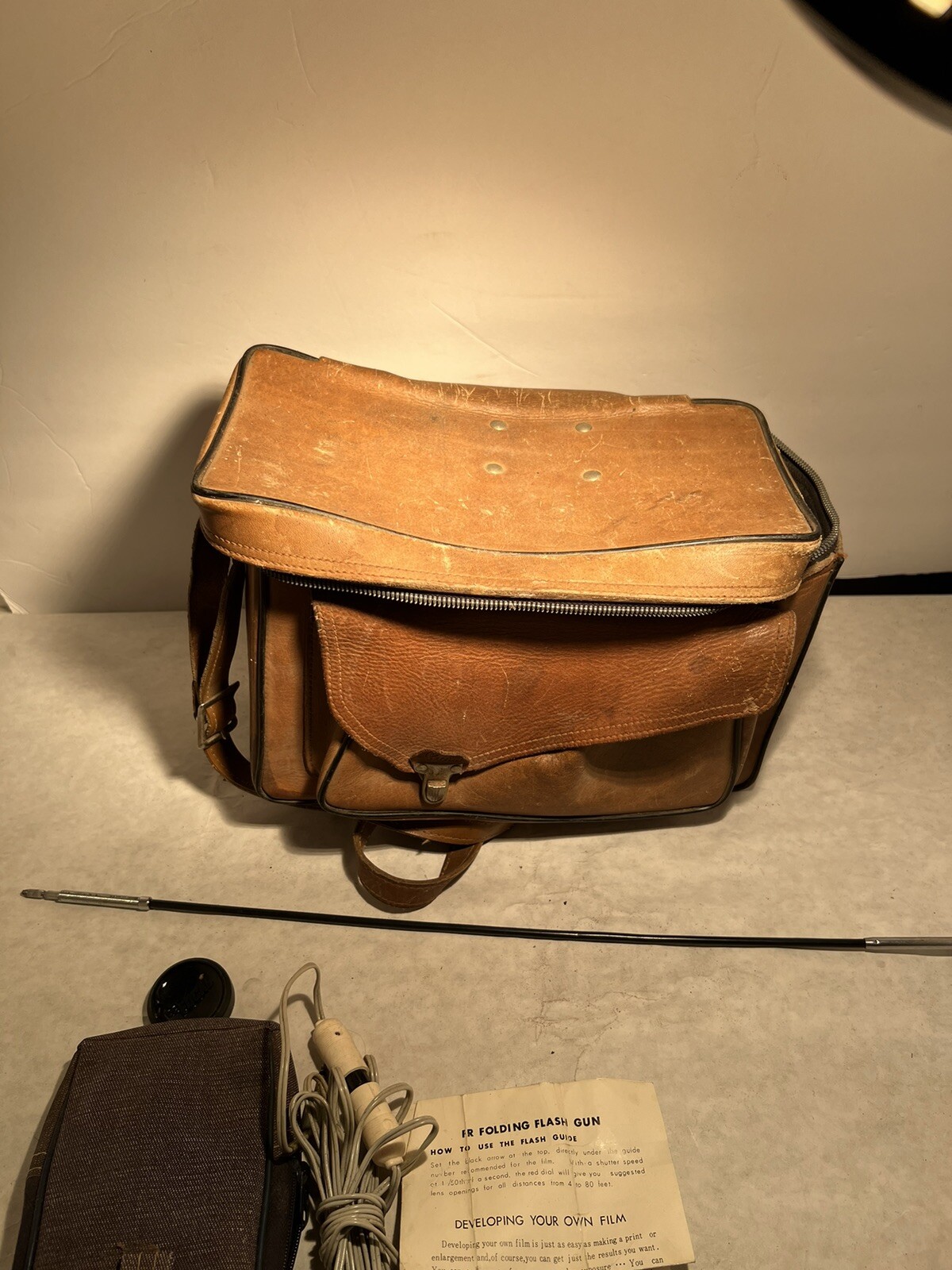 GE ACMELITE Attachment Bright Lamp Electric Tested Working, Leather Bag Vintage