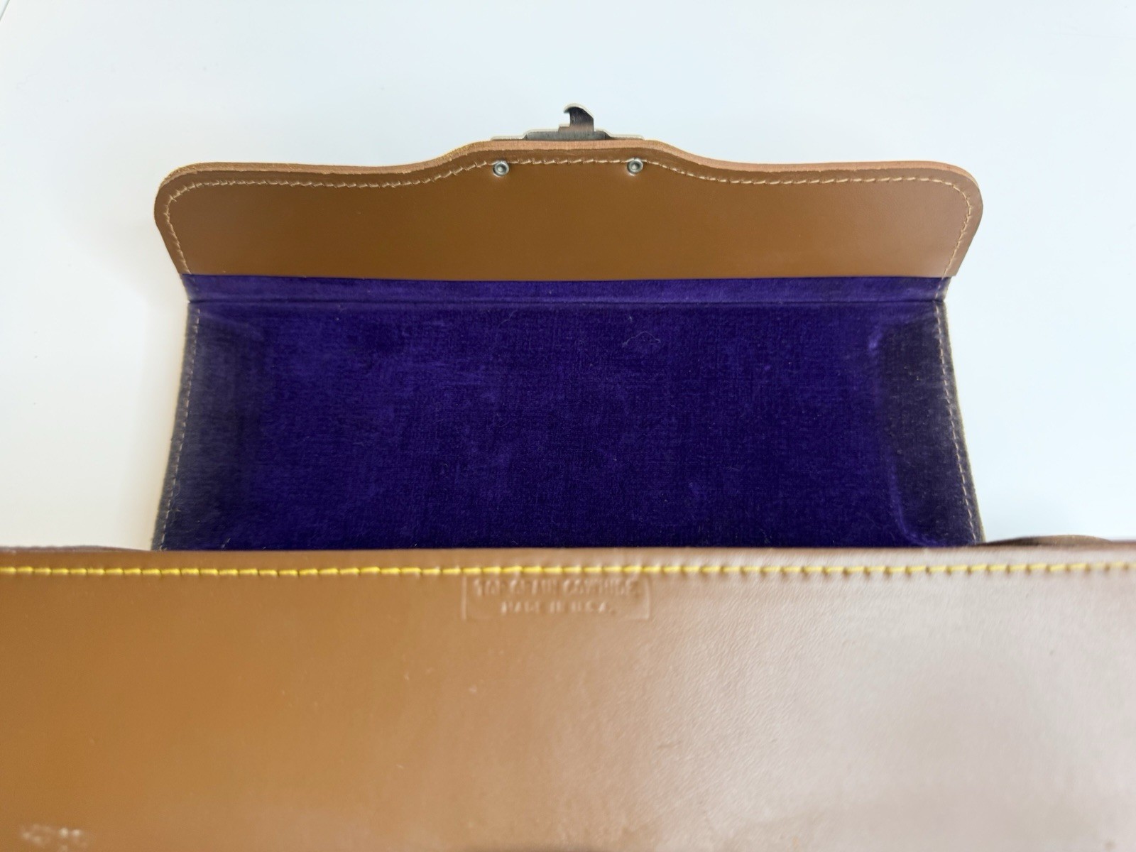 Pair Vtg Ampro & Ansco Brown Camera Hard Cases Strap Clasp Purple Red Lined