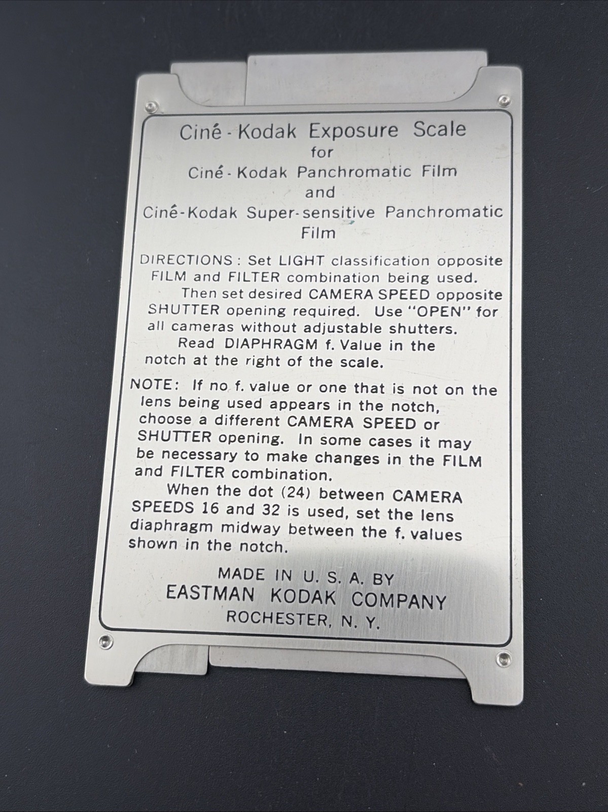 Vintage c 1930s CINE – KODAK Exposure Scale Metal