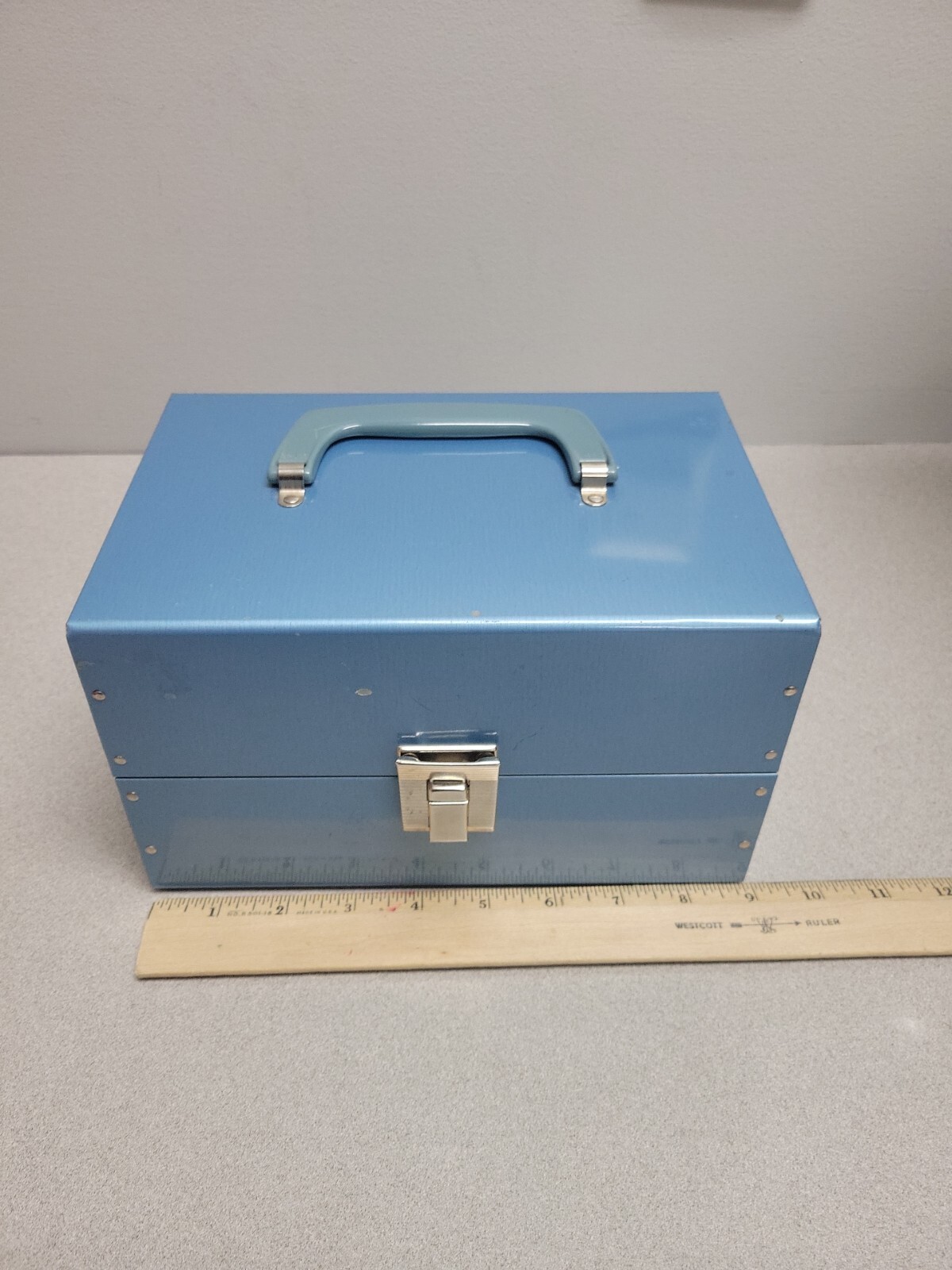 Metal Blue 8mm Movie Reel Chest Box 12 Slot Film Storage Case