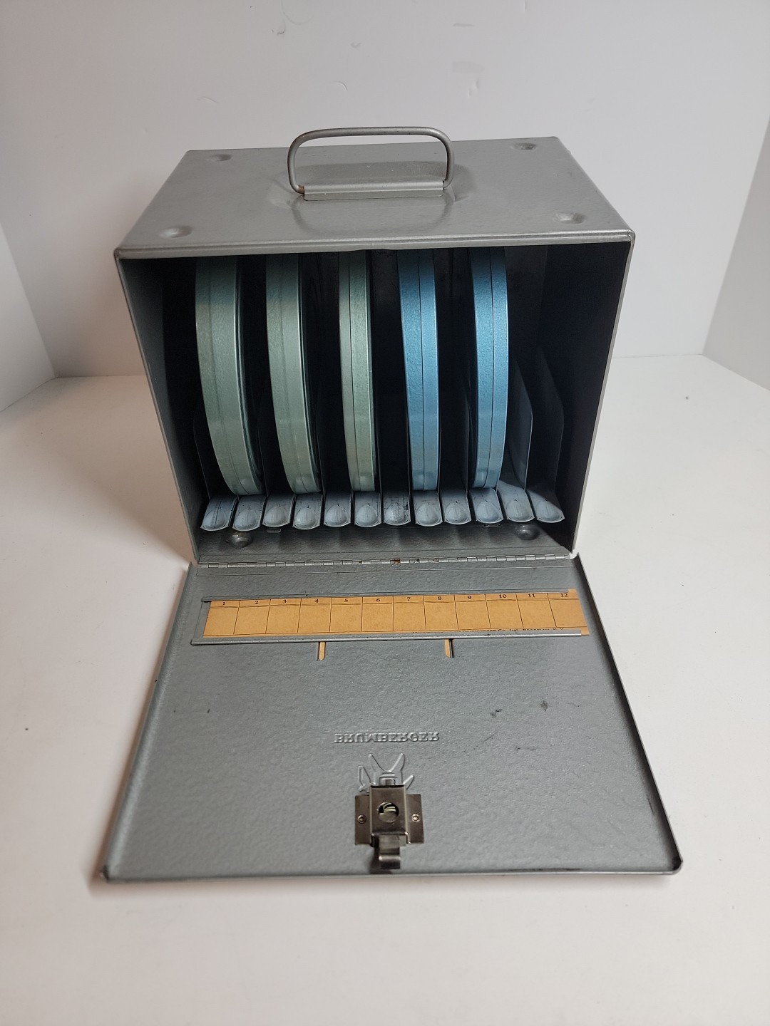 BRUMBERGER 8mm Movie Metal Storage Case with 5 Reels Vintage