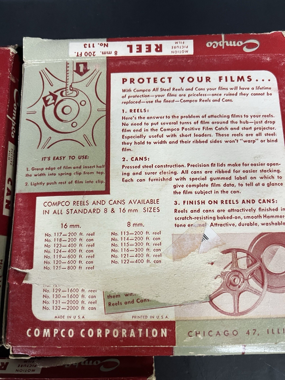 Vintage Compco Film Reels & Can 8mm & 16Mm Chicago Illinois