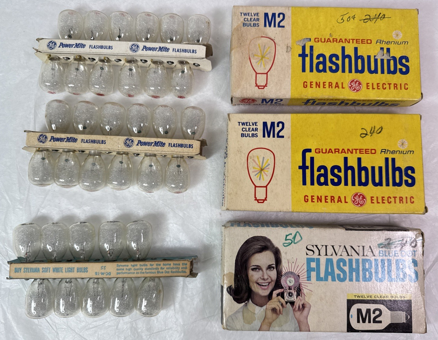 Lot Of 2 12 Pack VTG GE M2 Rhenium Flashbulbs & 1 Pack Of 10 Sylvania NOS