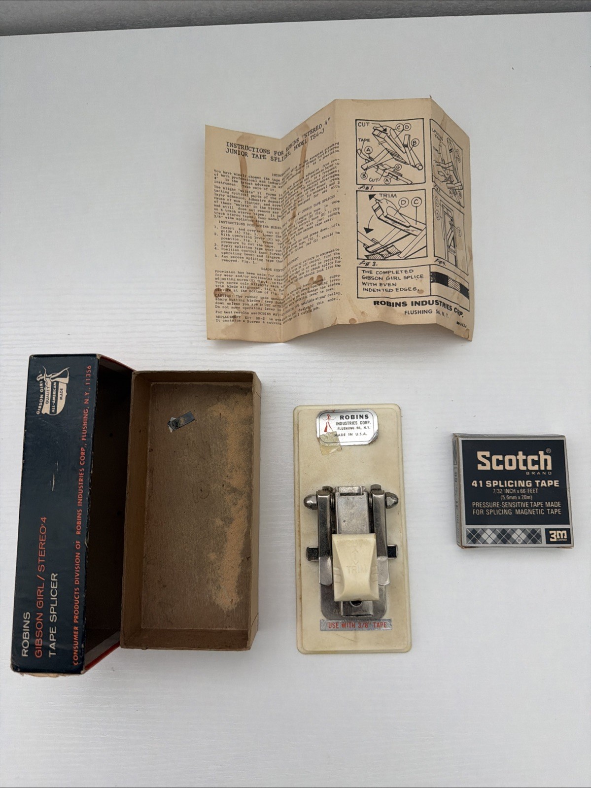 Vintage Robins Gibson Girl Stereo 4 Tape Splicer TS4-S with Box And Tape
