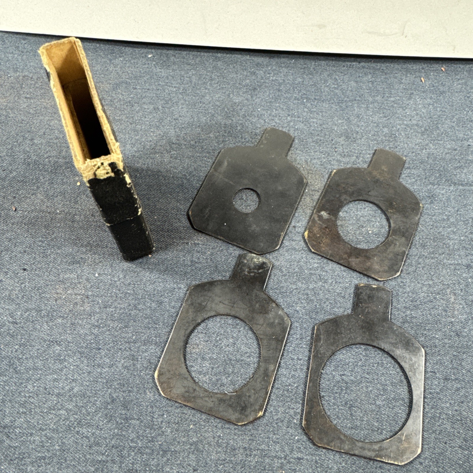 Set of 4 Brass 40mm Waterhouse Stops for Antique Petzval Lens in Leather Case