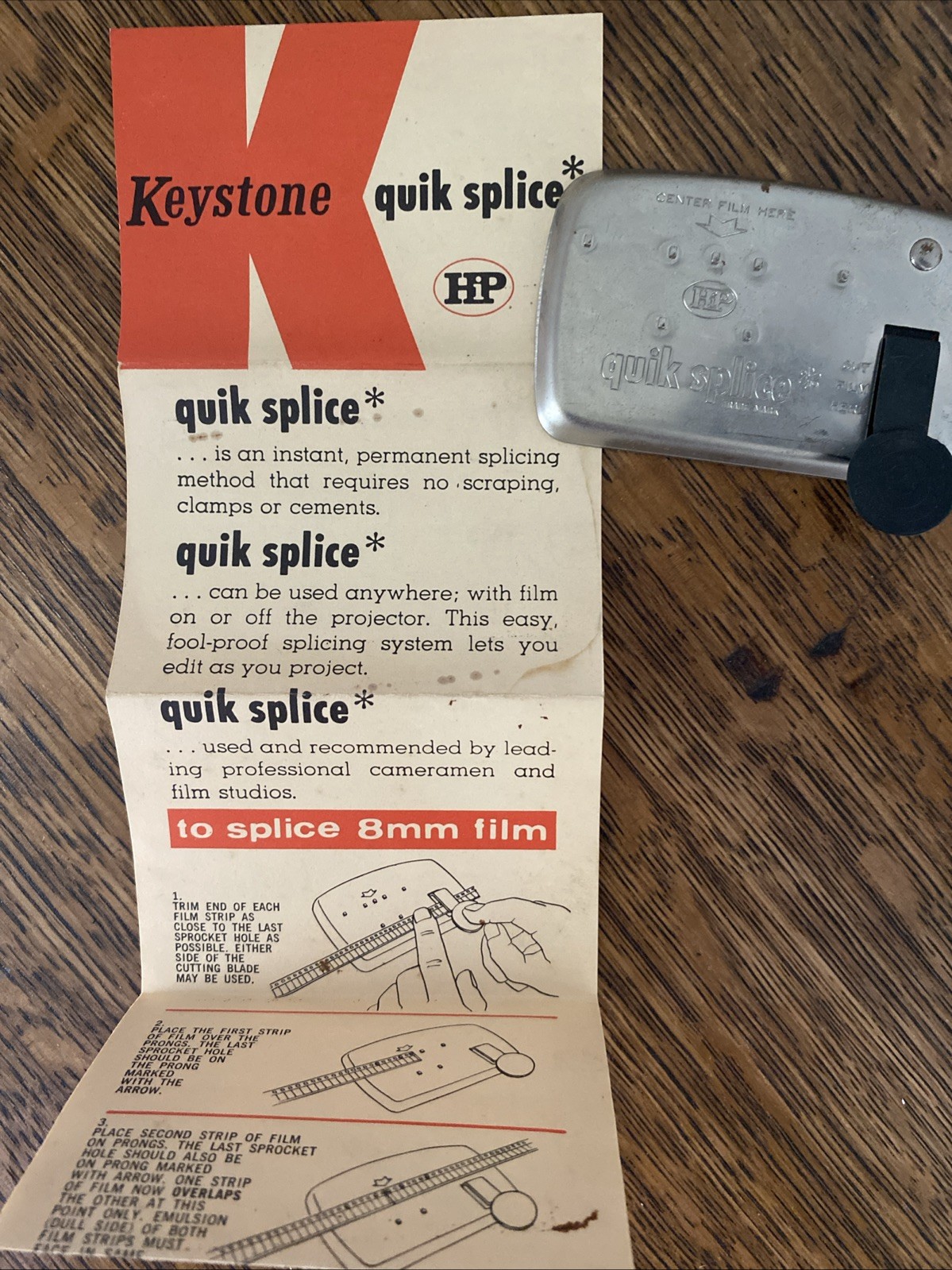 Quik Splice HiP 8mm Film Splicer Hand Size Hudson Photographic Vintage Tool