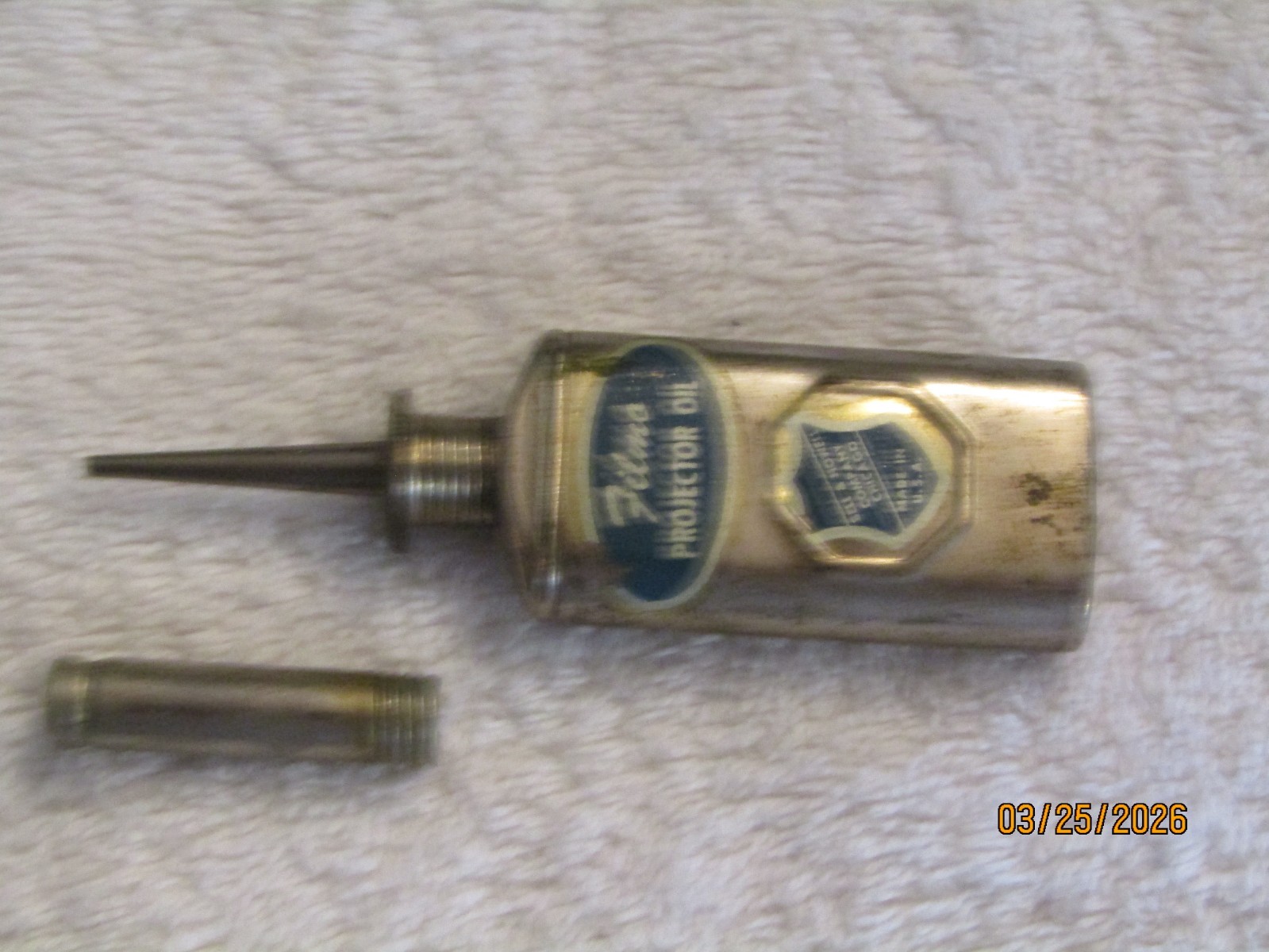 Vintage 1930s Bell & Howell Filmo Projector Oil Metal Bottle Container Chicago