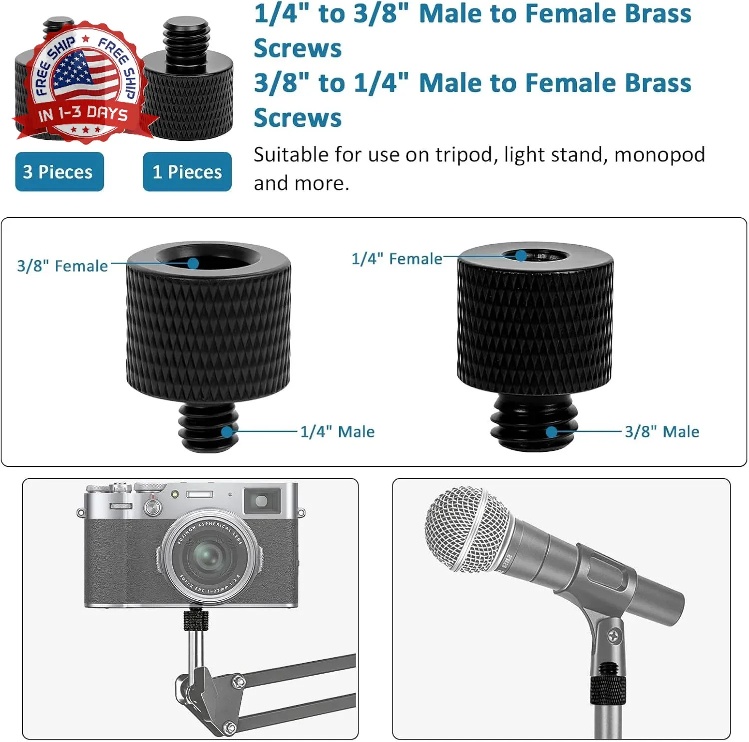24 Pcs Camera Tripod Adapter, 1/4 to 3/8 Threaded Converter Camera Screw Mount S