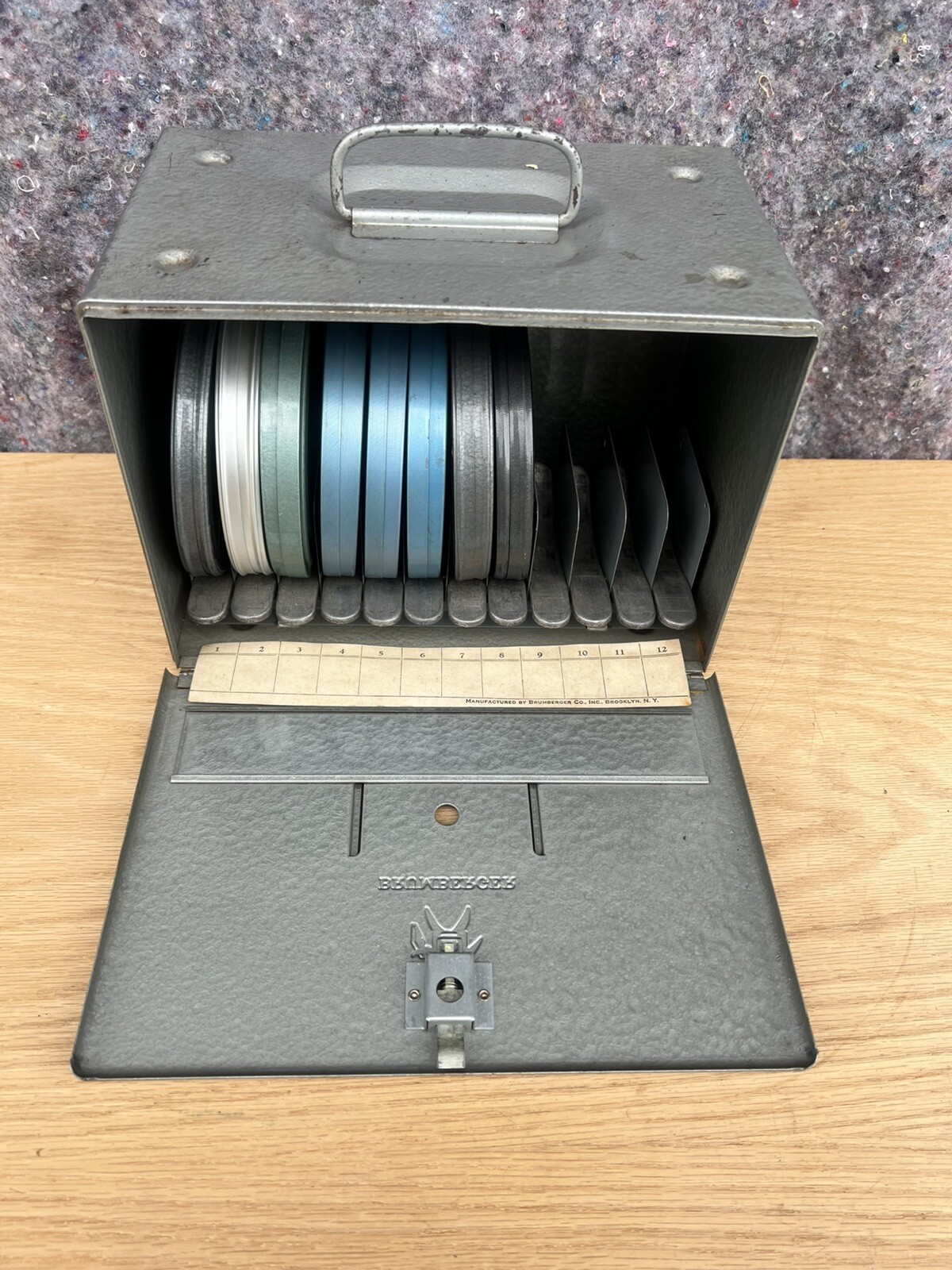 Brumberger Vintage Metal Super 8 Storage Case with 8 Film Containers & Reels