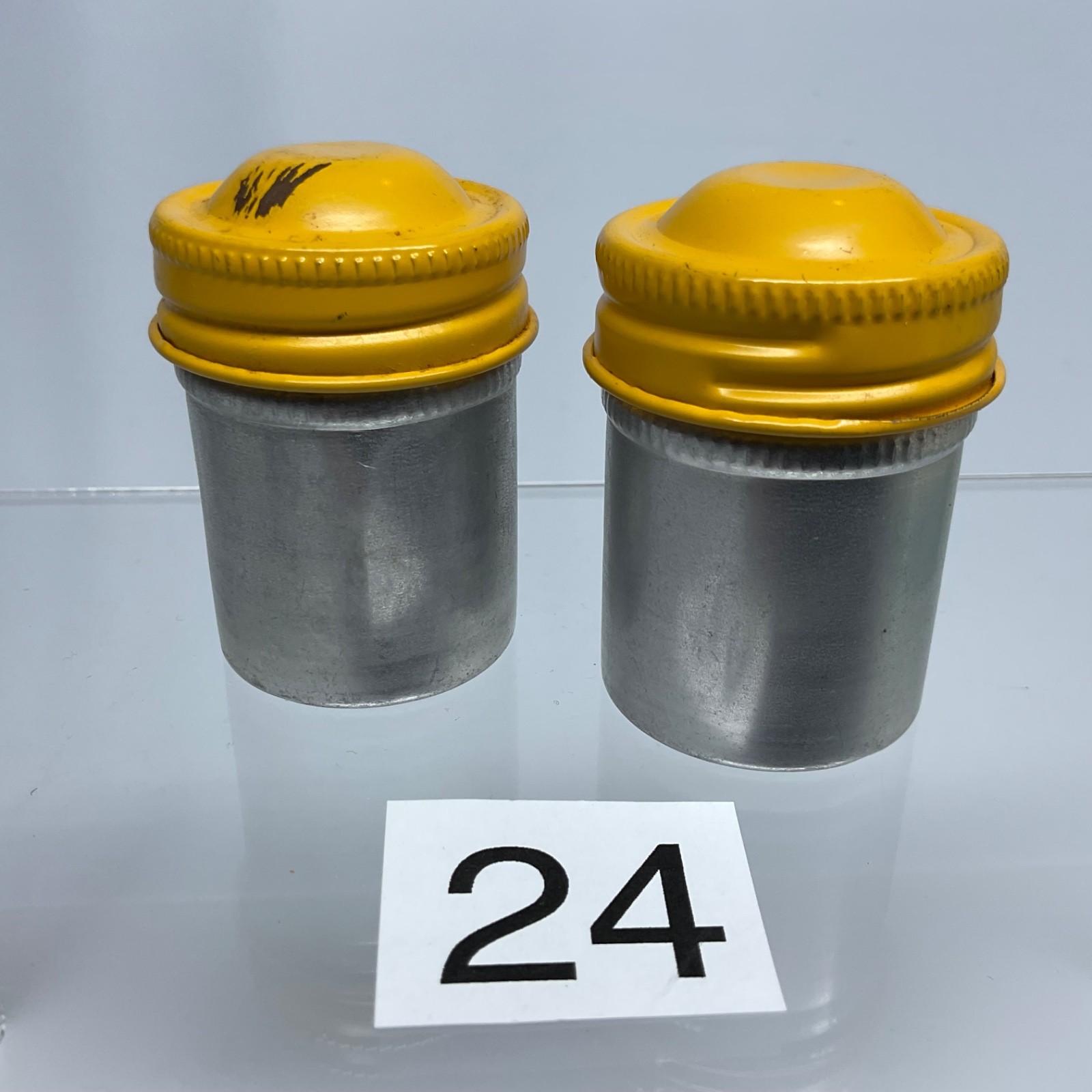 2 VTG Lot Kodak 35mm Film Roll Container Metal Tin Can Canister yellow