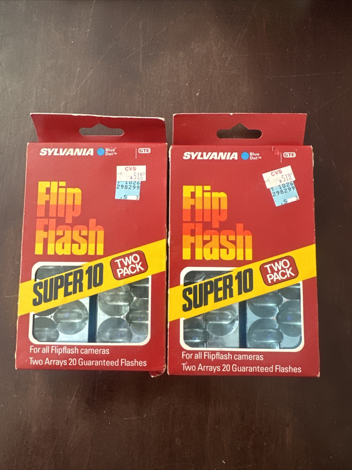 Lot of 2 Sylvania FlipFlash Super 10 Two Pack Blue Dot Flashbulbs Flashbar