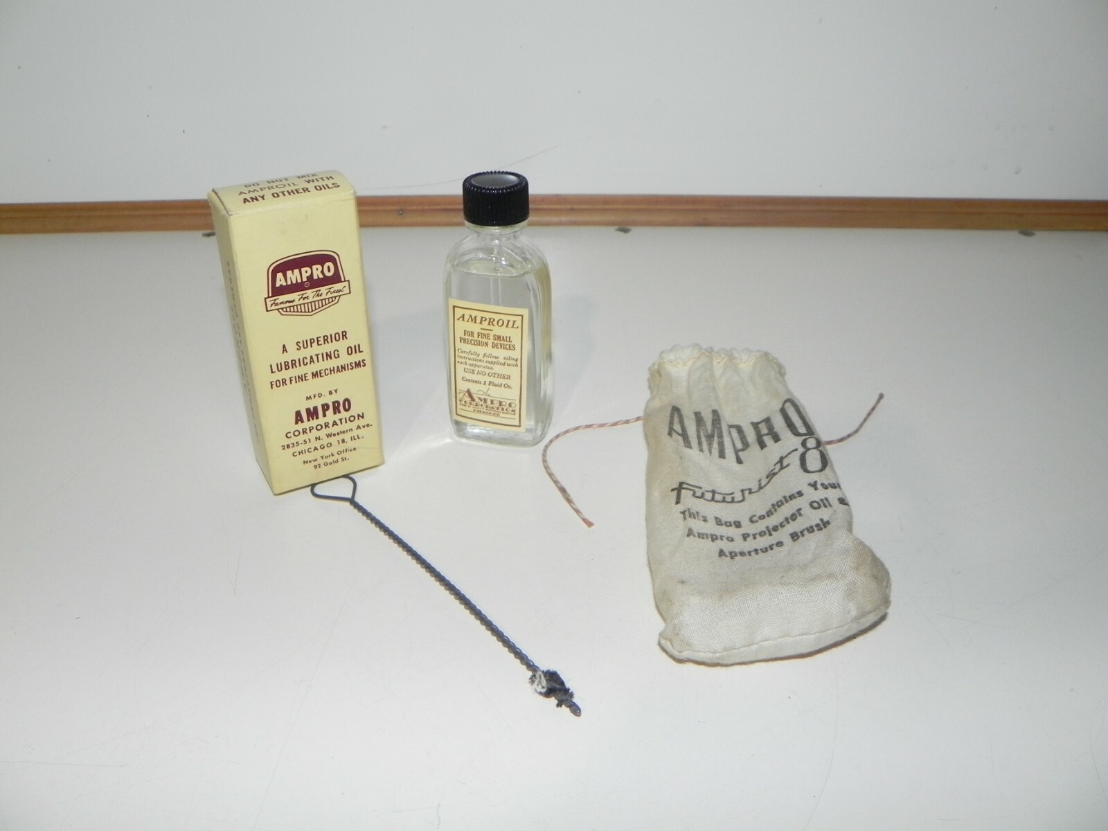 Vintage New AMPRO Movie Projector oil in Original box with bag and cleaning tool