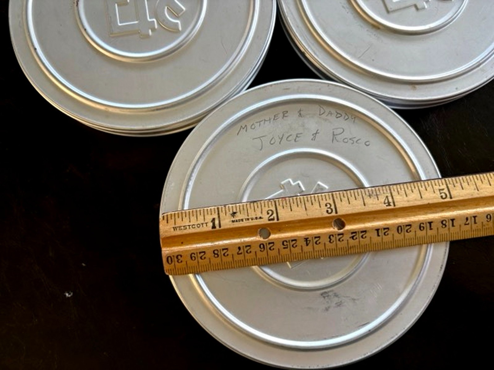 3 Eastman Kodak Co (EKC) 5″ Metal Film Canisters with Film on Reels -Cans Marked