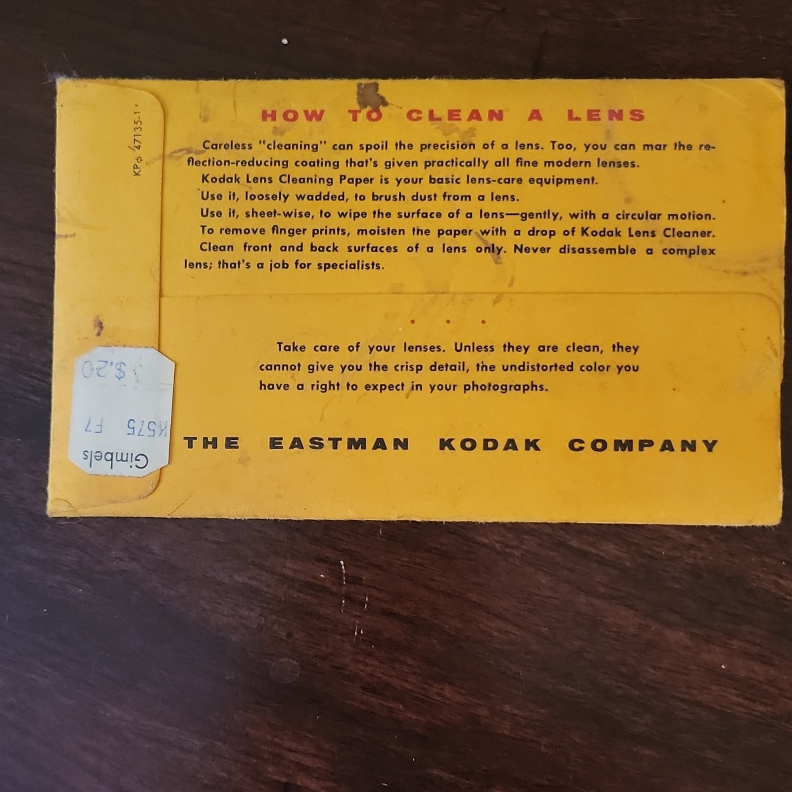 Antique, not open env of Kodak Lens Cleaning Paper 50 Sheets KP6 47135-1