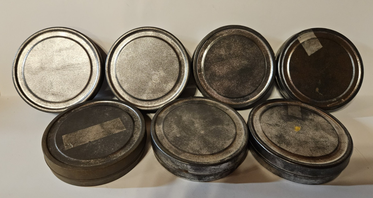 Vintage Film Canister Tin Metal Lot of 7 #R-2337 EMPTY 3.75″ D.