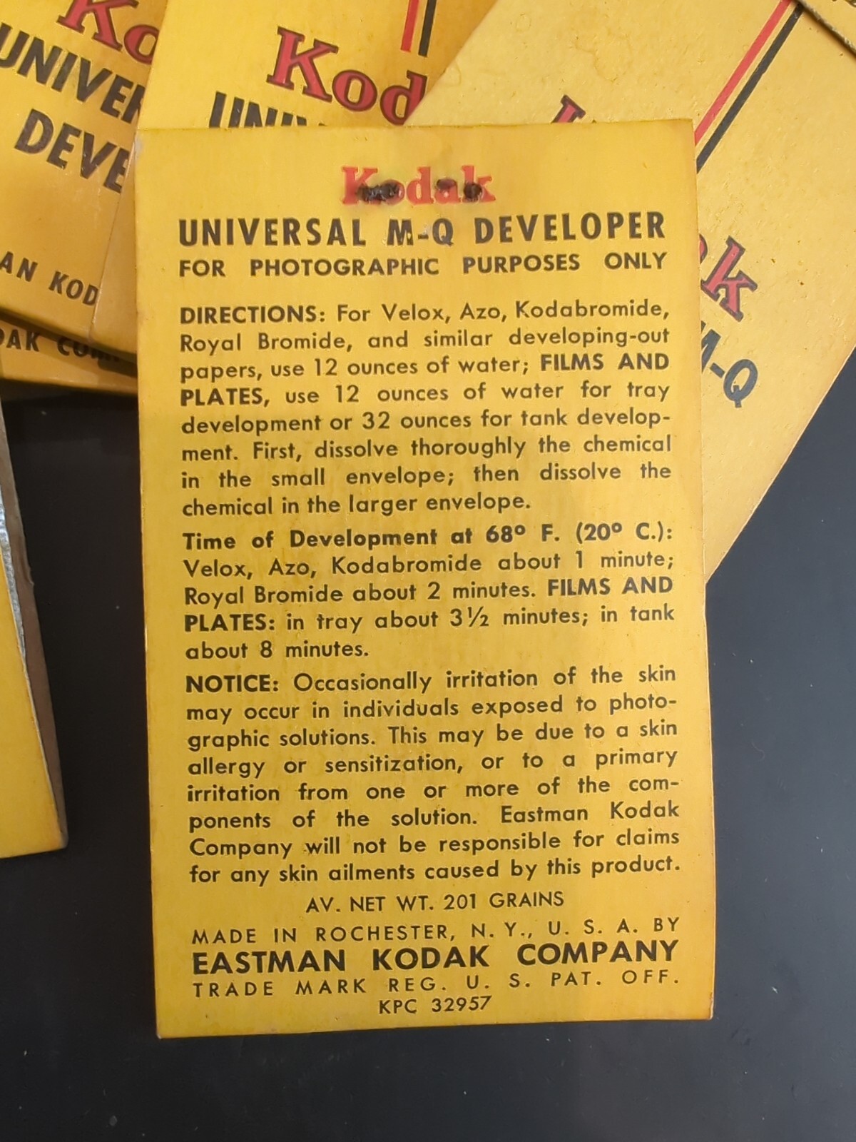 8- KODAK 1940 circa UNIVERSAL M-Q DEVELOPER EASTMAN KODAK COMPANY KPC 32957 NOS