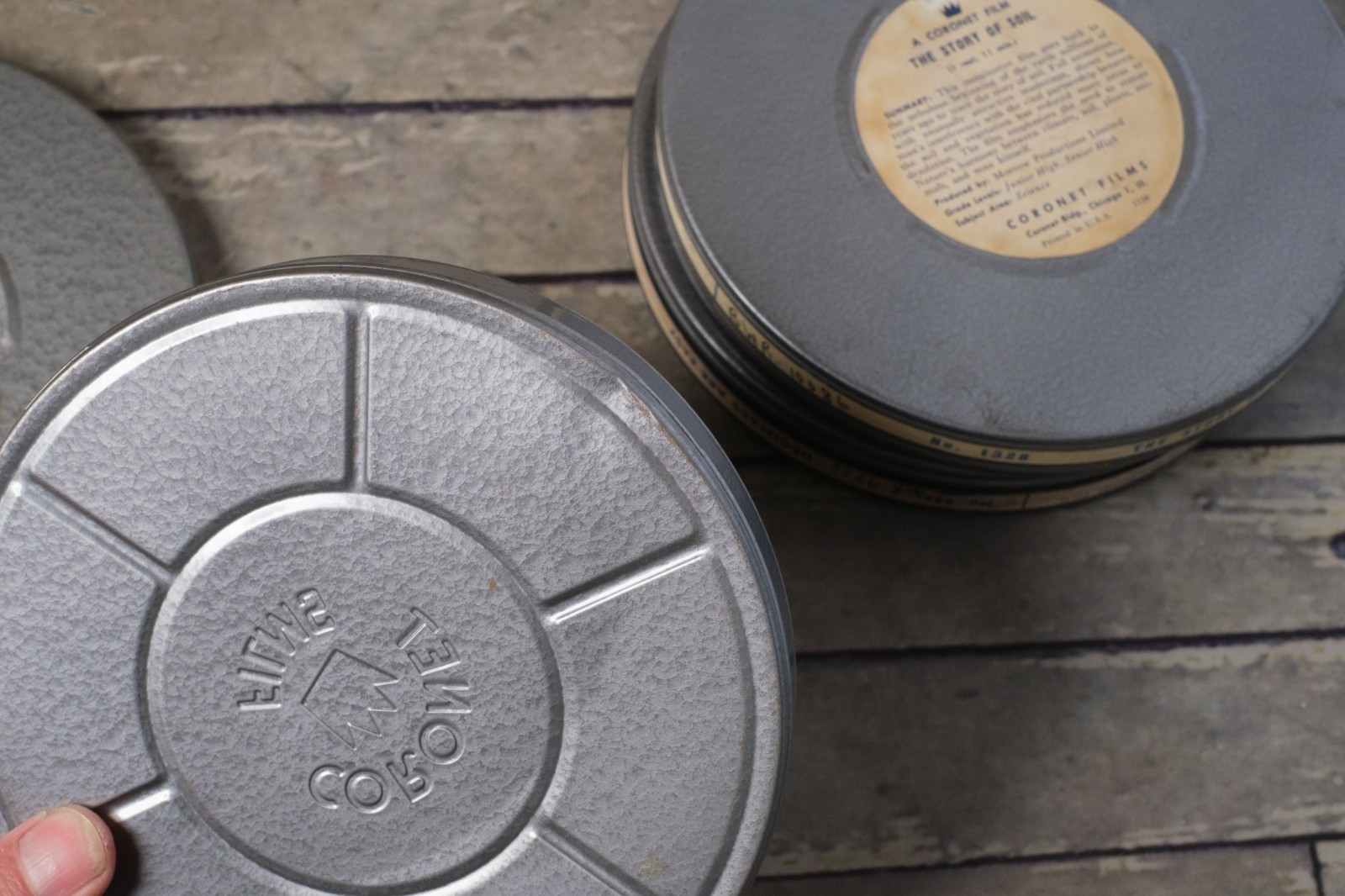 Vintage COMPCO Coronet Films 16mm 400′ Gray Film Canisters Empty 7”-Set of 3