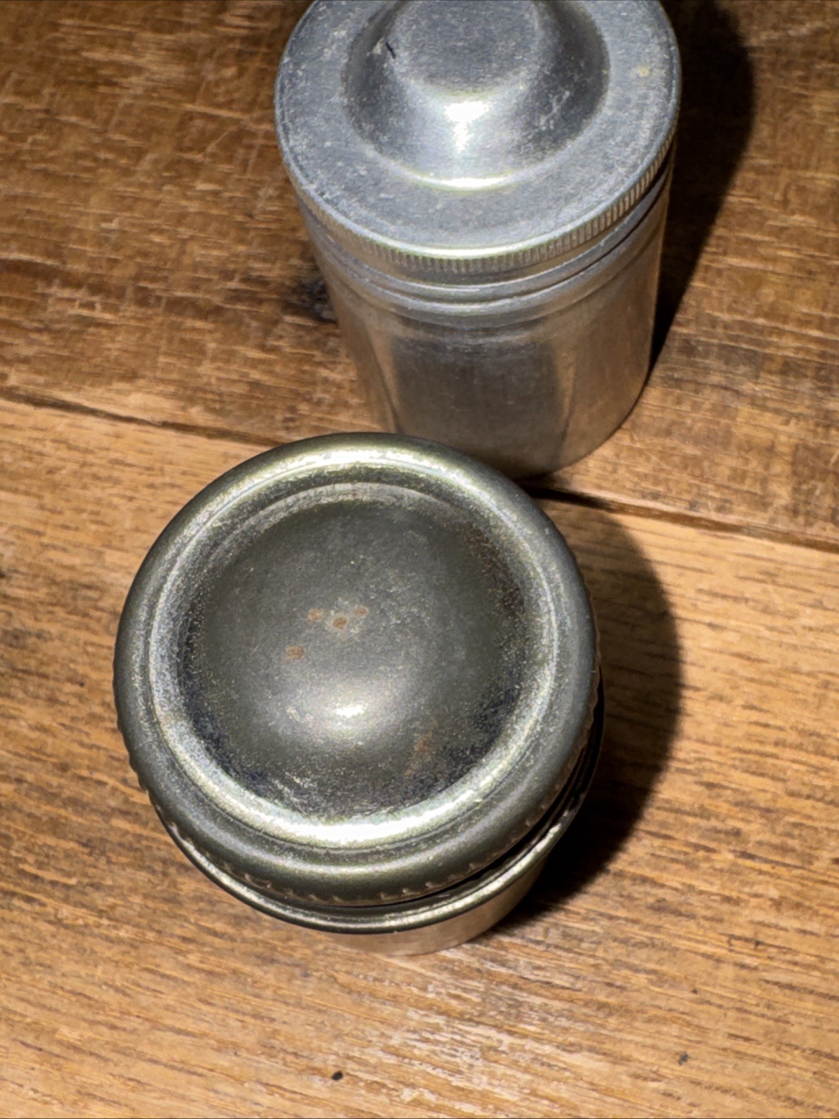 Pair Vintage 35mm Aluminum Film Screw Top Canisters 2″ Ansco