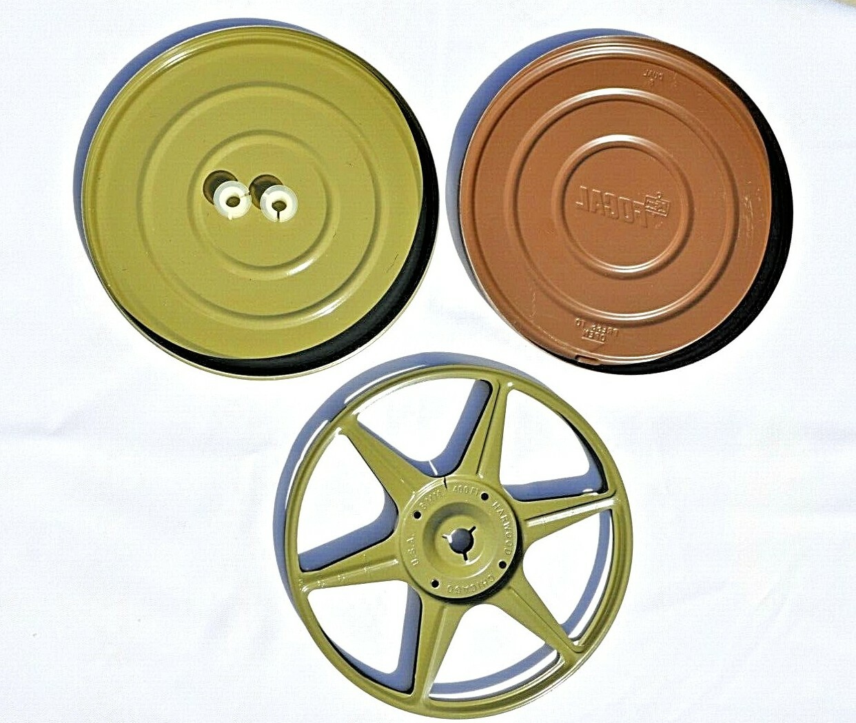 VINTAGE FOCAL FILM REEL AND TIN METAL 8MM WOOD GRAIN LOOK MADE IN USA NOS